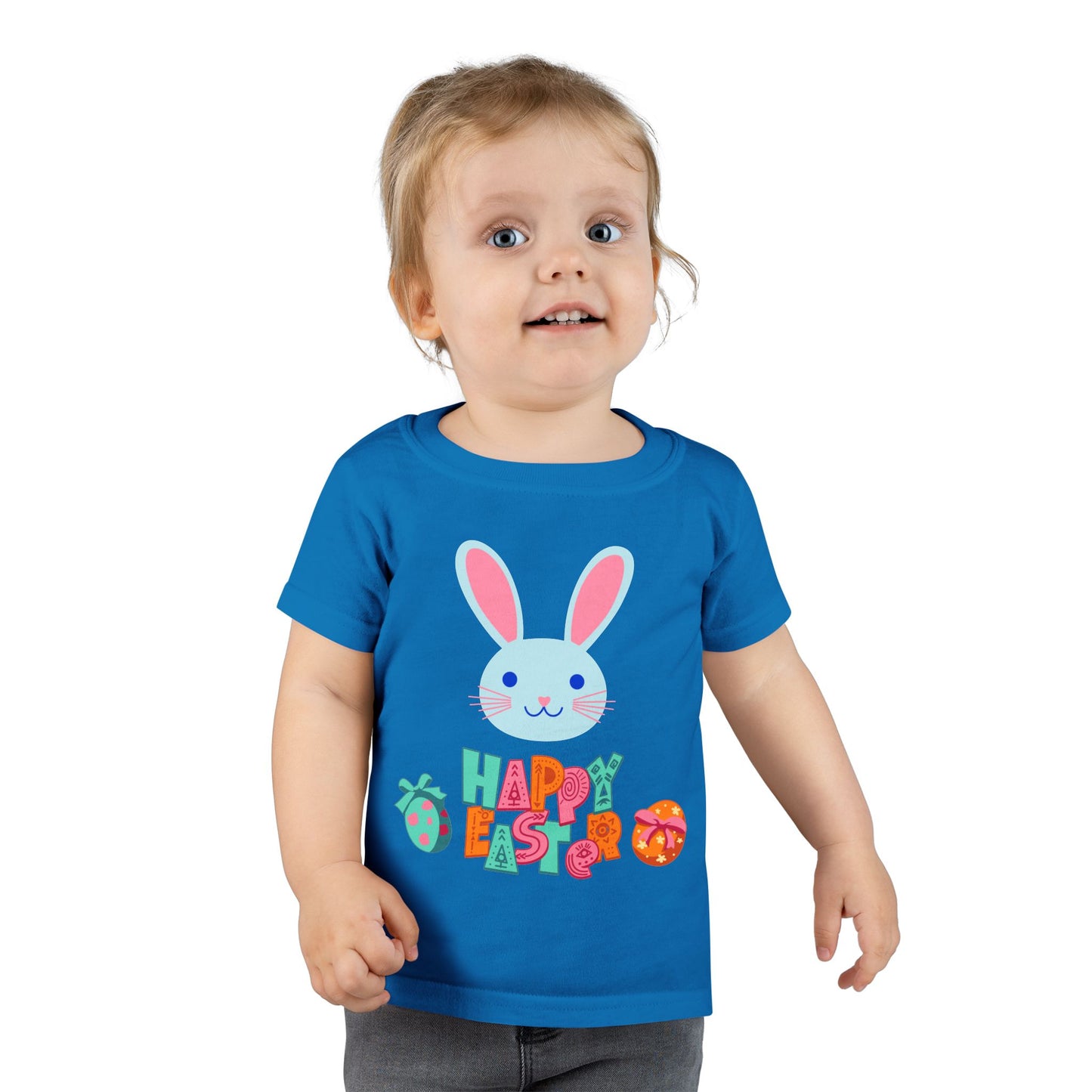 Easter Bunny Toddler T-Shirt - "Happy Easter" Colorful Egg Design
