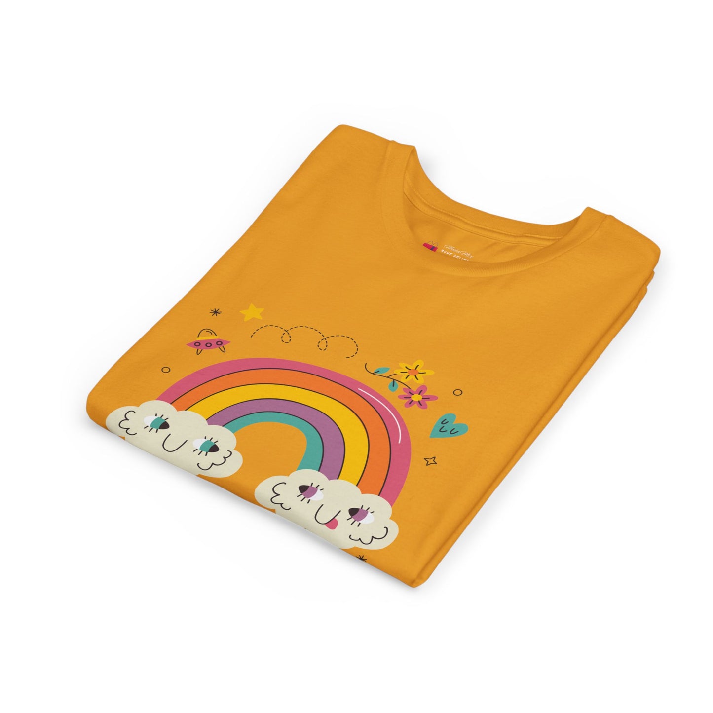 Youth Rainbow Tee — Cute Smiling Clouds & Rainbow Kids Shirt