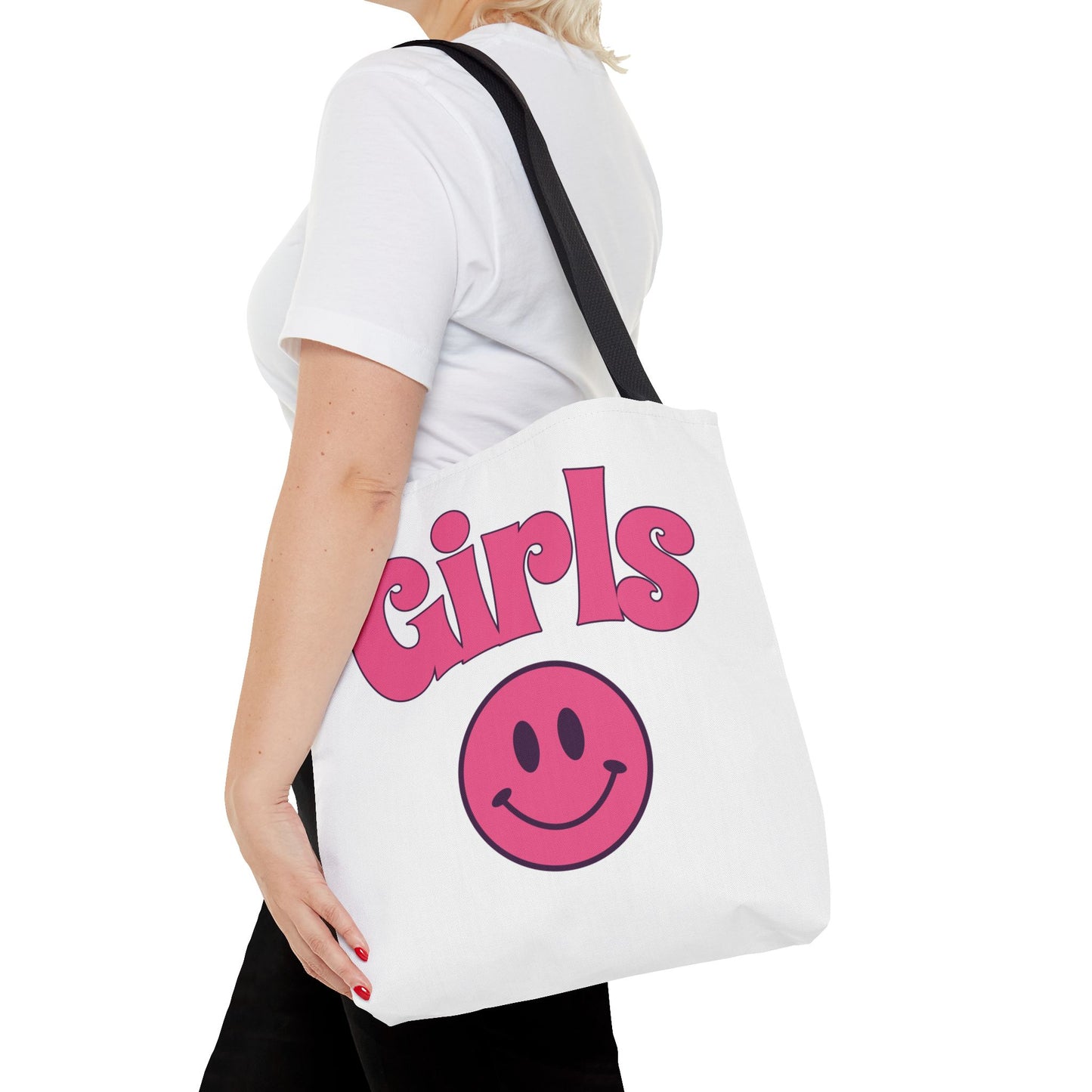 Girls Pink Smile Tote Bag — Cute Retro Smiley Shopper
