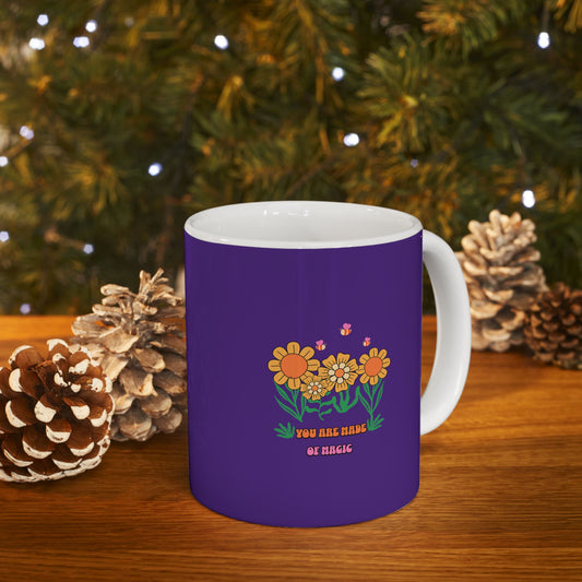 Purple Floral Ceramic Mug — Colorful Sunflower Bouquet Coffee Cup (11oz & 15oz)