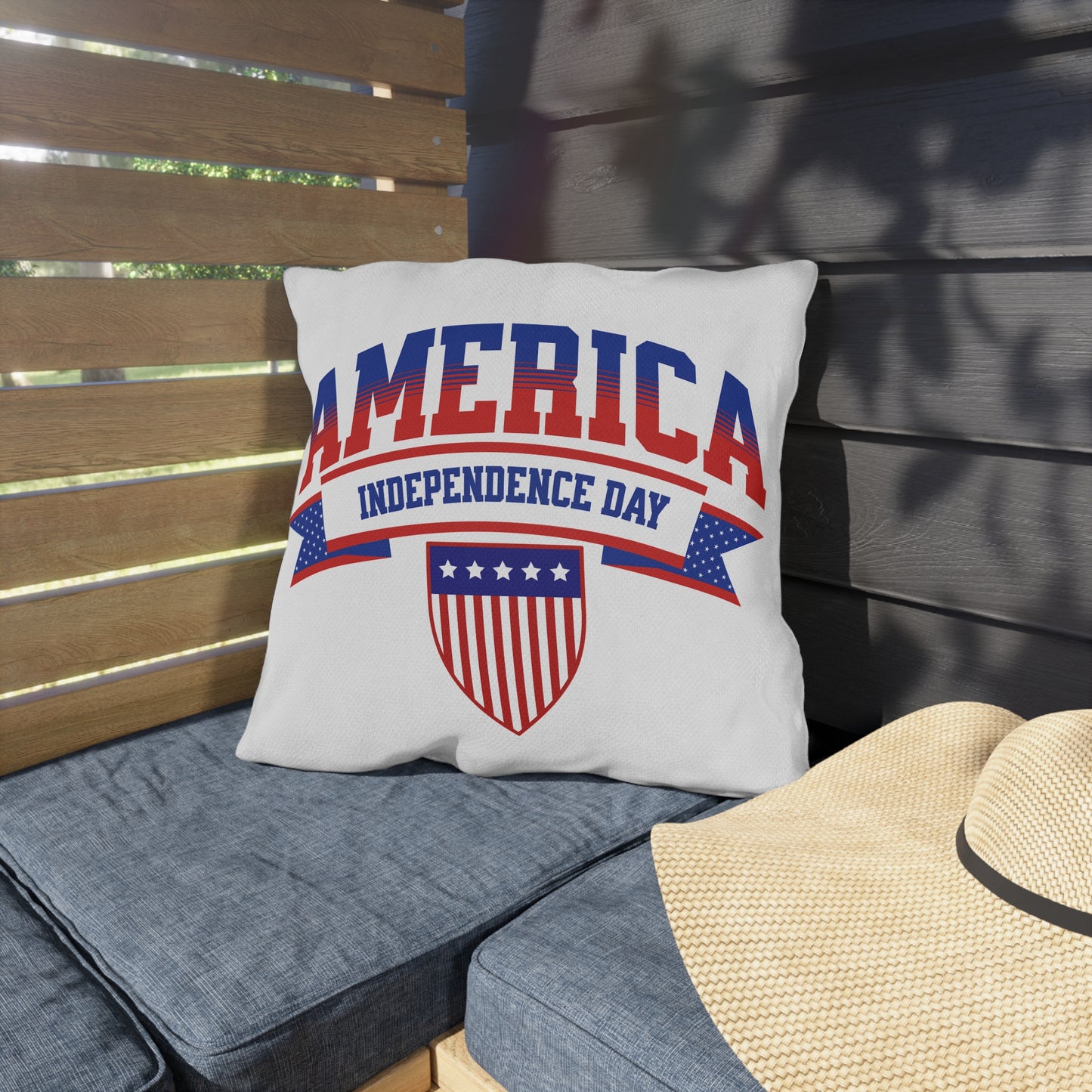 Independence Day America Outdoor Pillow — Patriotic Red, White & Blue Accent Cushion