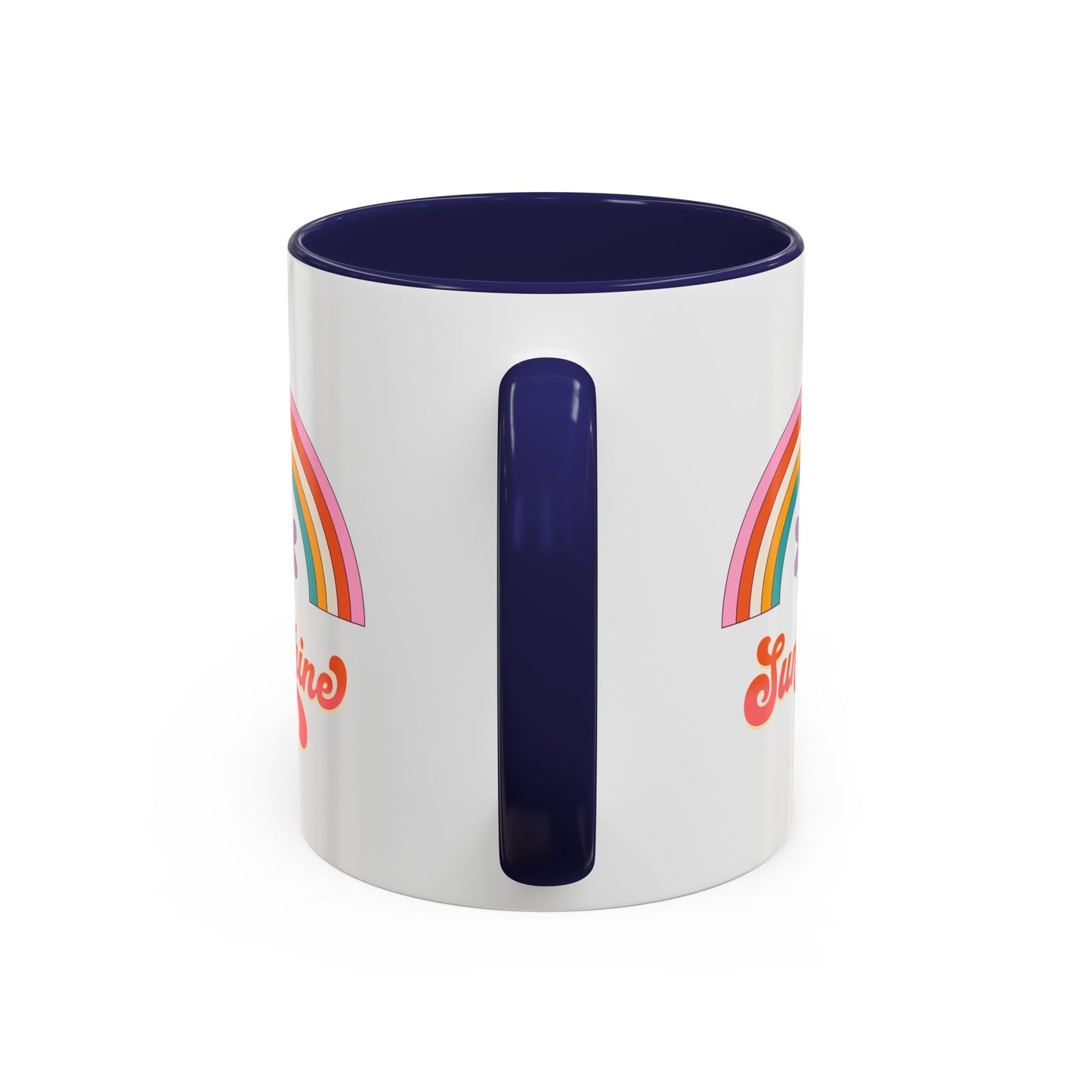 Sunshine Rainbow Accent Coffee Mug — Retro Flower 70s Vibe