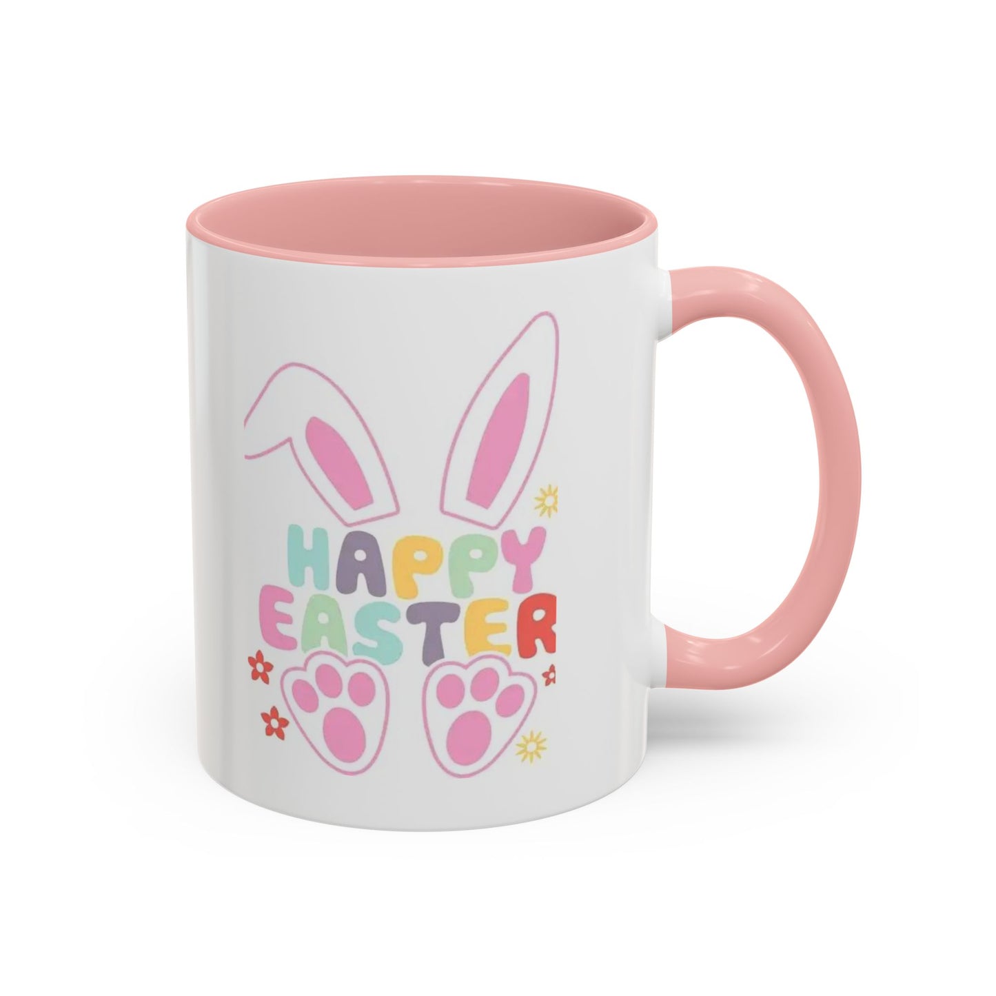 Happy Easter Bunny Accent Coffee Mug — Pink Interior 11/15oz
