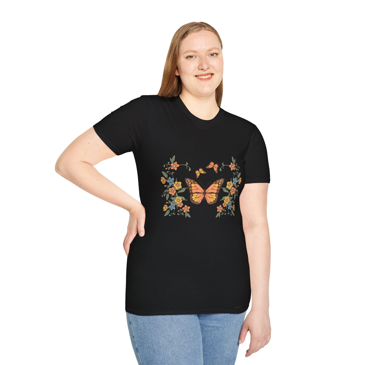 Monarch Butterfly Floral Tee — Vintage Botanical Butterfly T-Shirt
