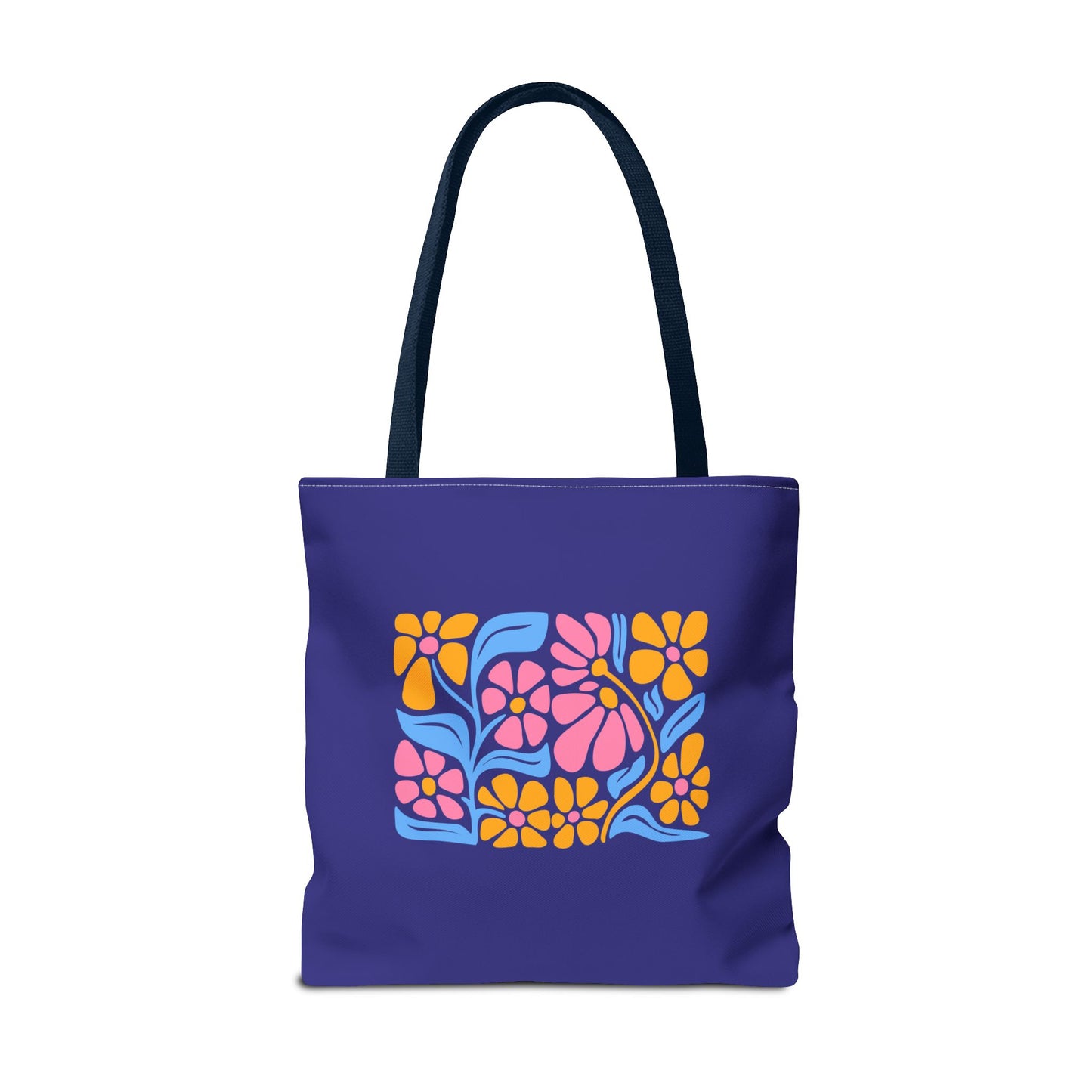 Floral Pop Tote Bag — Bright Retro Flower Pattern on Purple