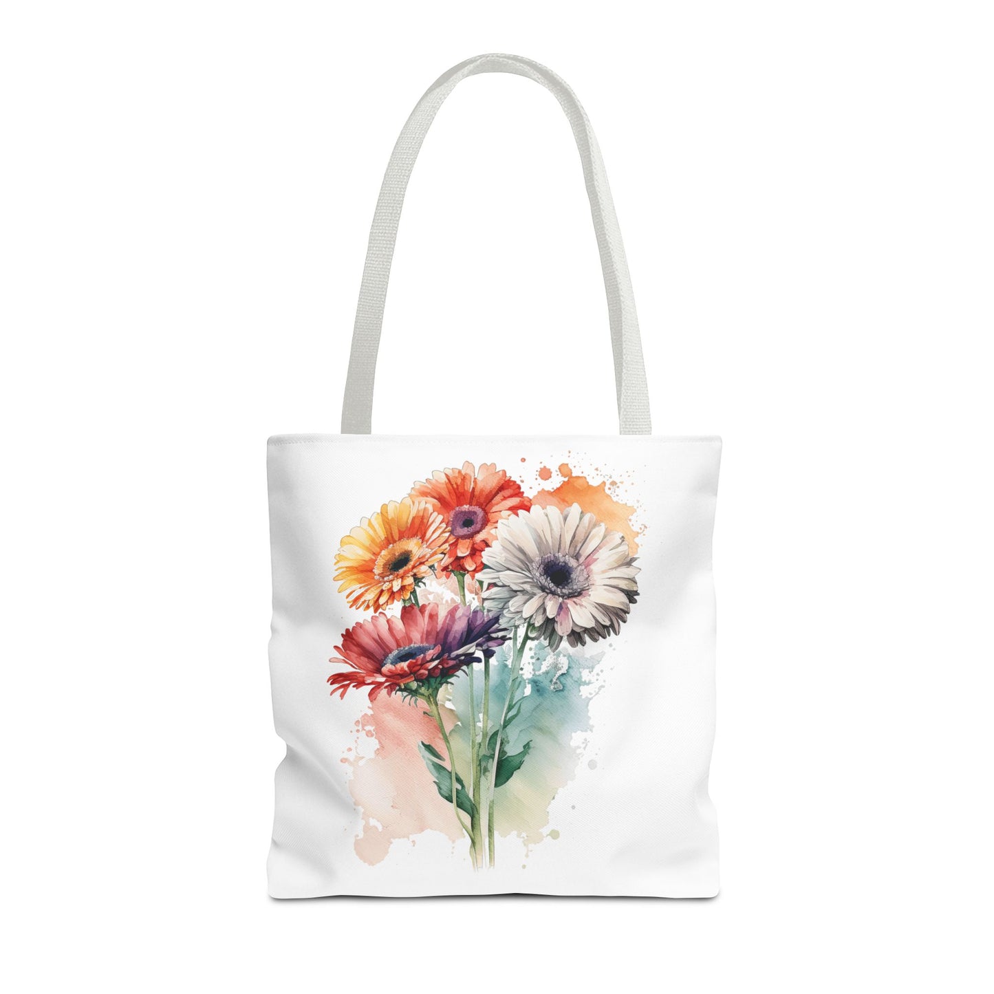 Floral Watercolor Tote Bag — Colorful Gerbera Bouquet All-Over Print