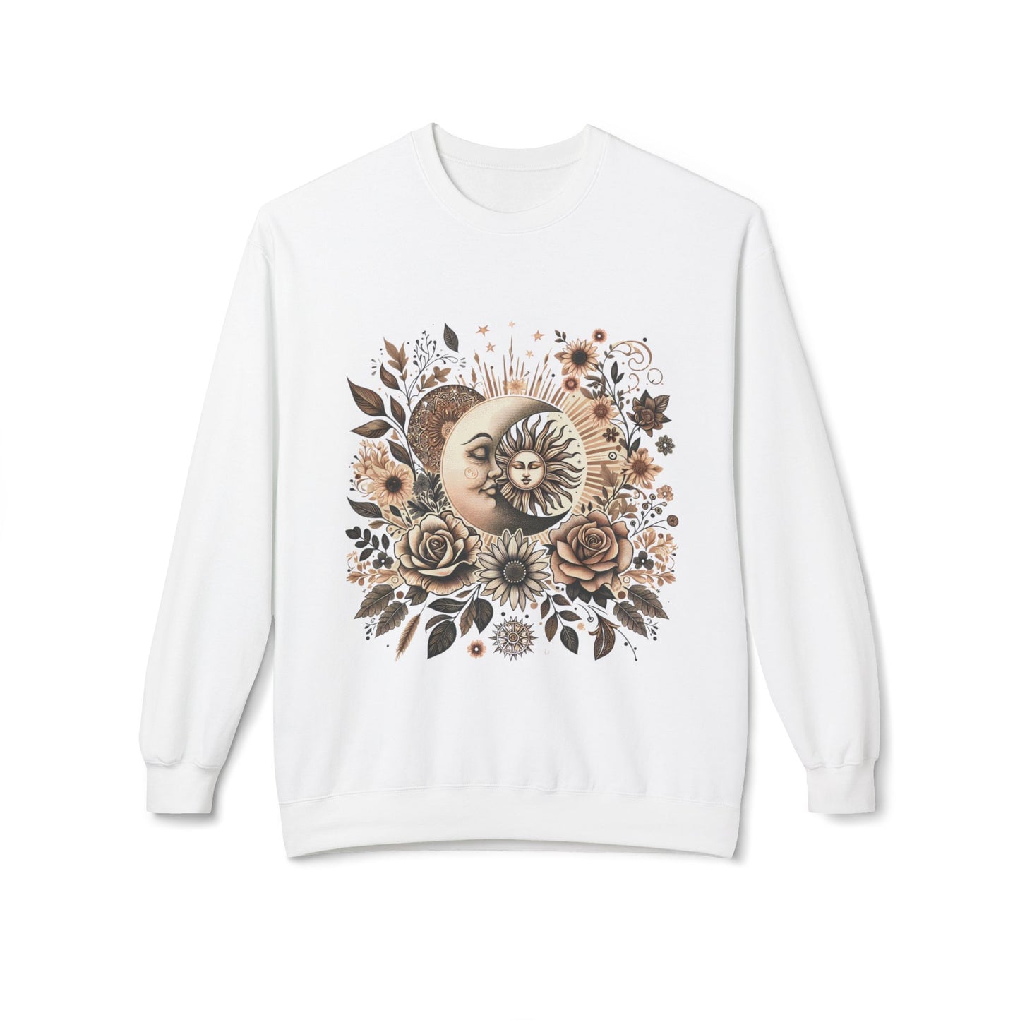 Celestial Sun & Moon Floral Crewneck Sweatshirt