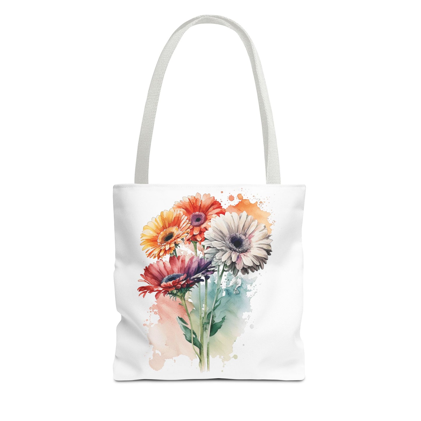Floral Watercolor Tote Bag — Colorful Gerbera Bouquet All-Over Print