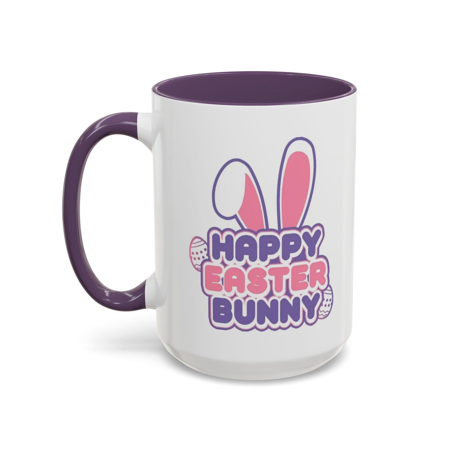 Happy Easter Bunny Accent Coffee Mug — Pink Interior 11/15oz, Cute Holiday Gift
