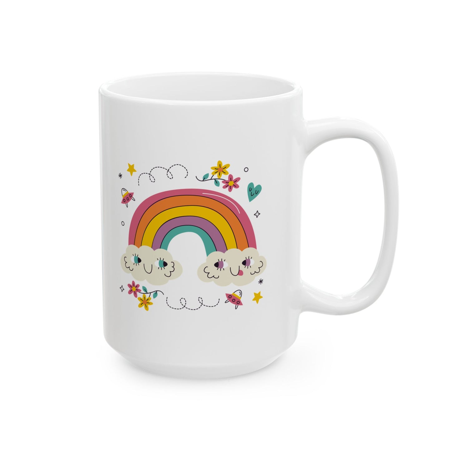 Rainbow Cloud Ceramic Mug – Cute Kawaii Rainbow & Stars Coffee Cup (11oz, 15oz)