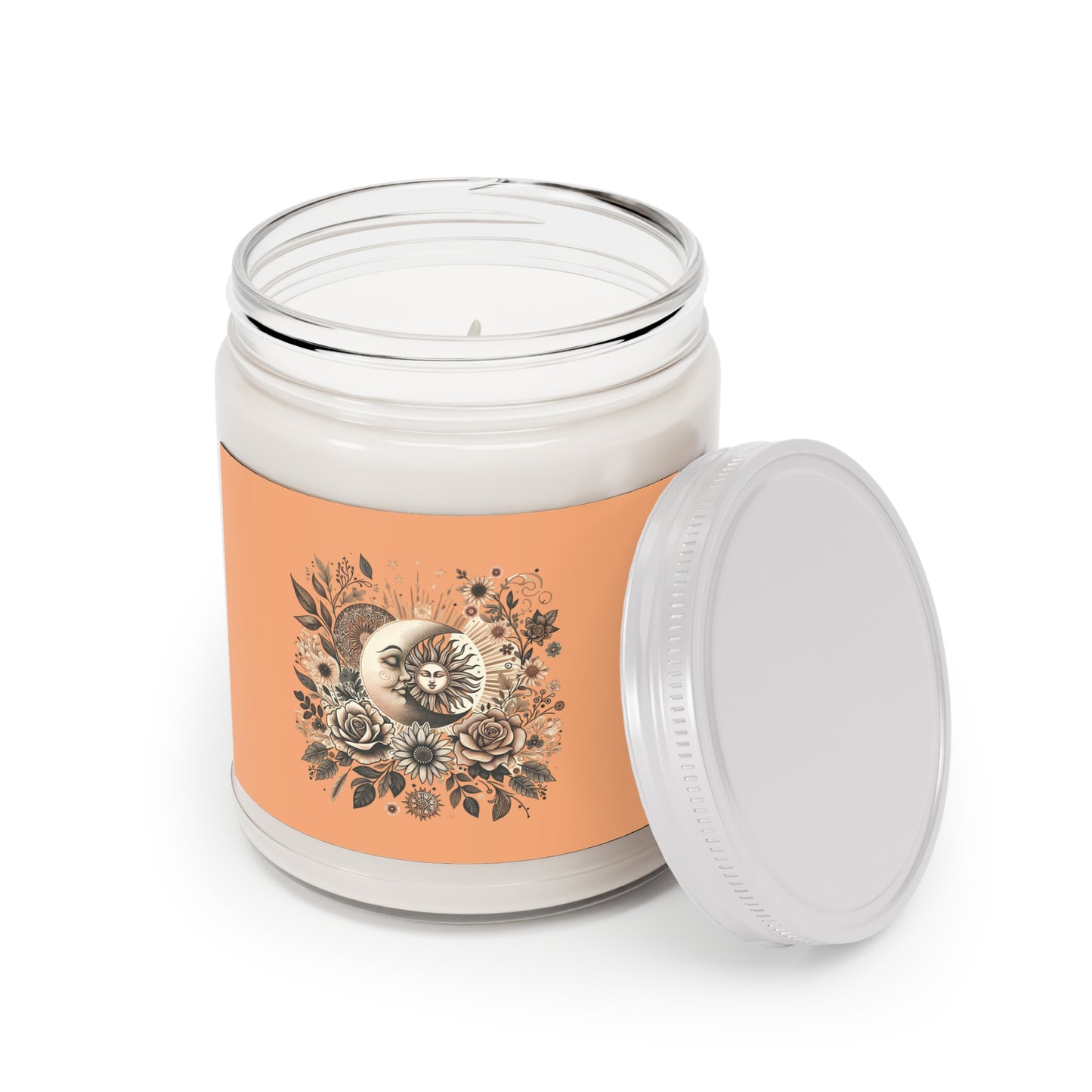 Vintage Moon & Florals Soy Candle — 9oz Scented Jar with White Lid