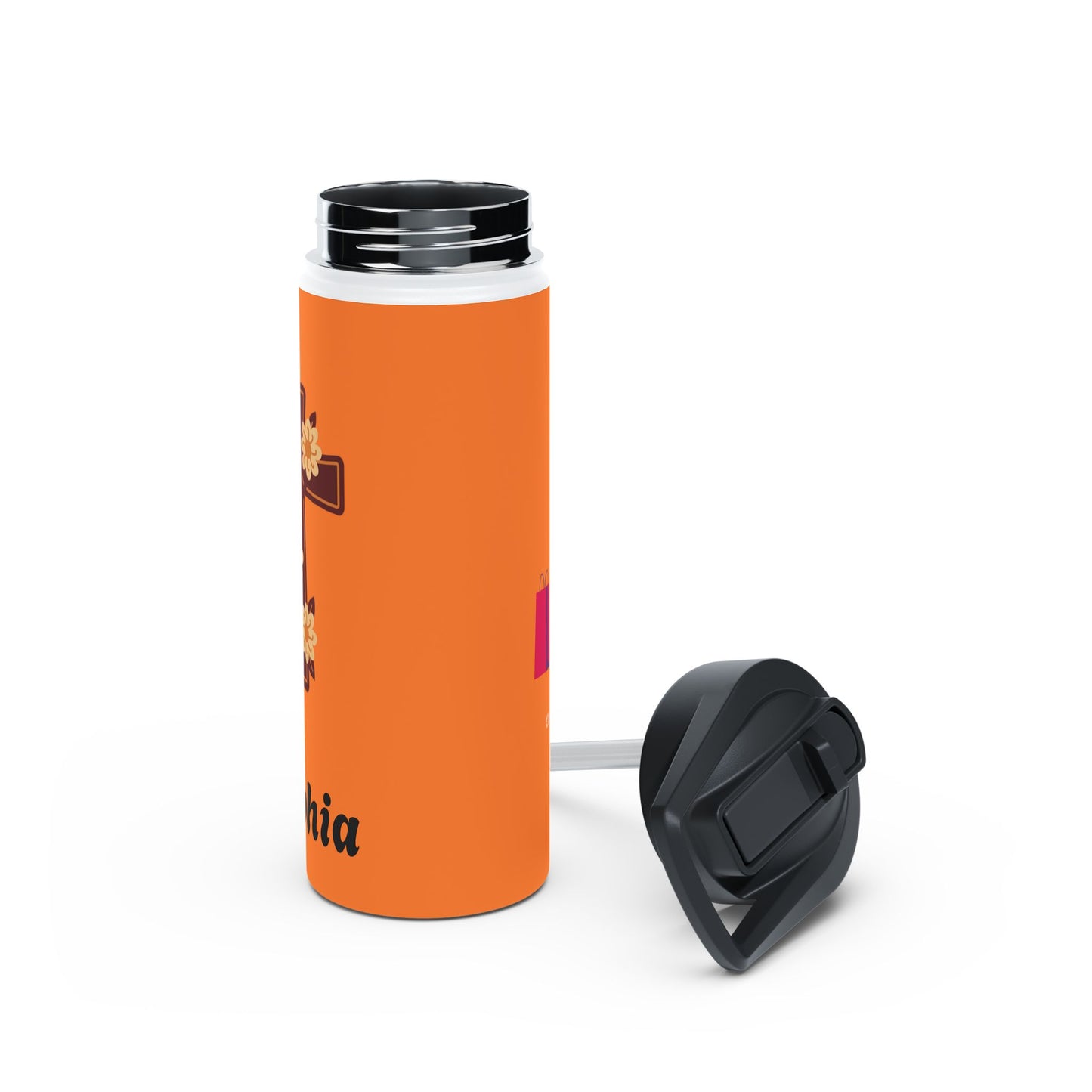Personalized Orange Travel Water Bottle — Custom Name Stainless Steel Bottle