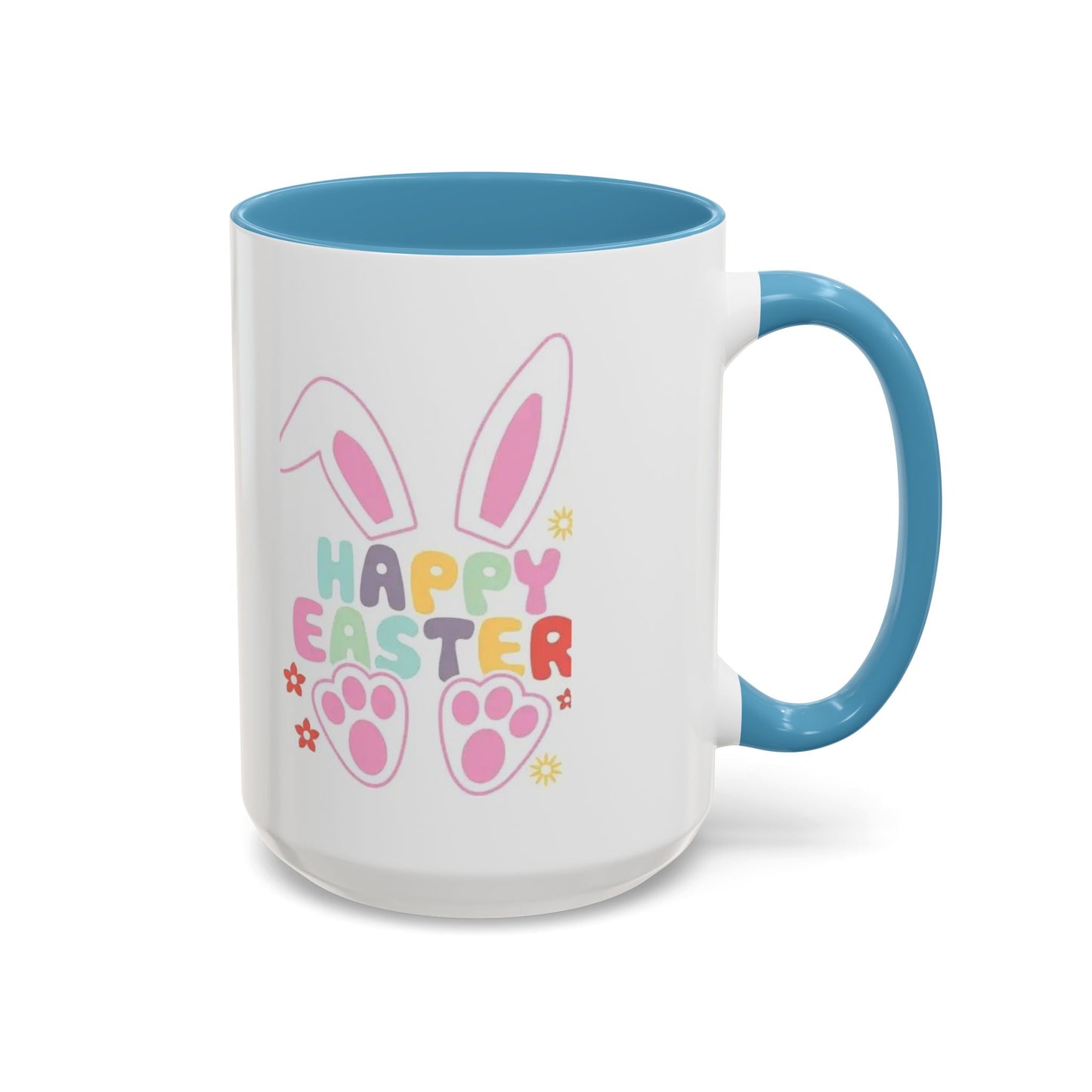 Happy Easter Bunny Accent Coffee Mug — Pink Interior 11/15oz