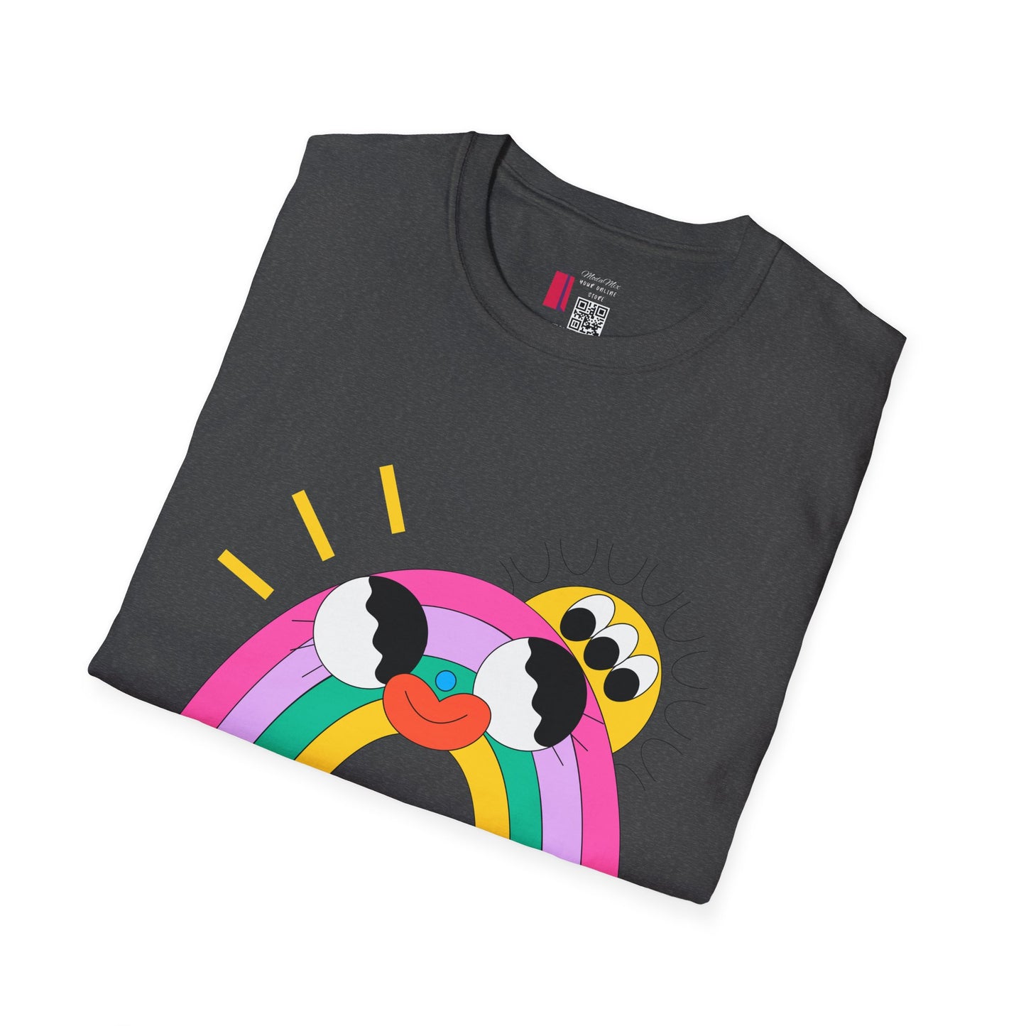 Kawaii Rainbow Smile T-Shirt — Cute Rainbow with Heart & Cloud Faces