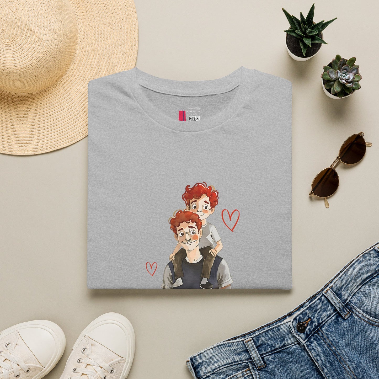 Dad and Son Cartoon Portrait T-Shirt — Cute Father’s Day Gift