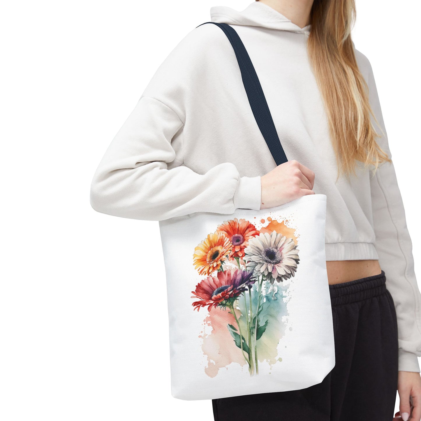 Floral Watercolor Tote Bag — Colorful Gerbera Bouquet All-Over Print