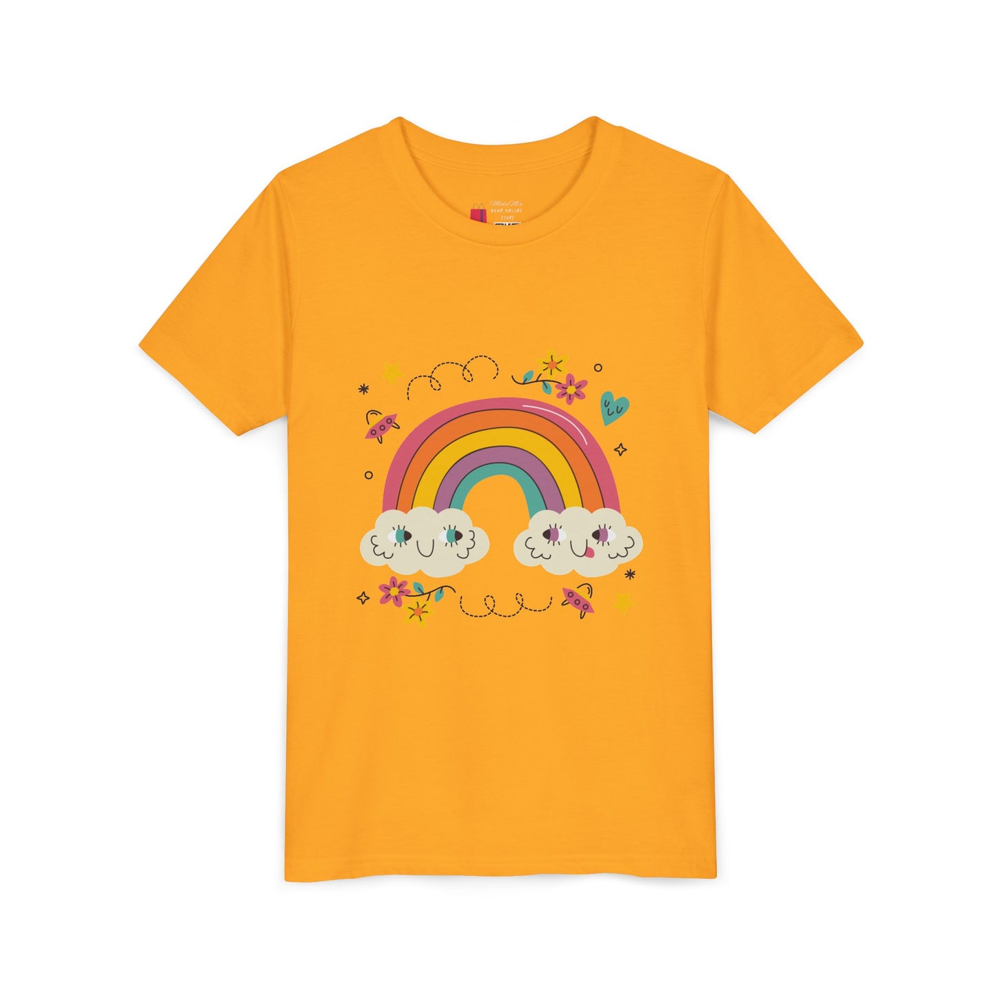 Youth Rainbow Tee — Cute Smiling Clouds & Rainbow Kids Shirt
