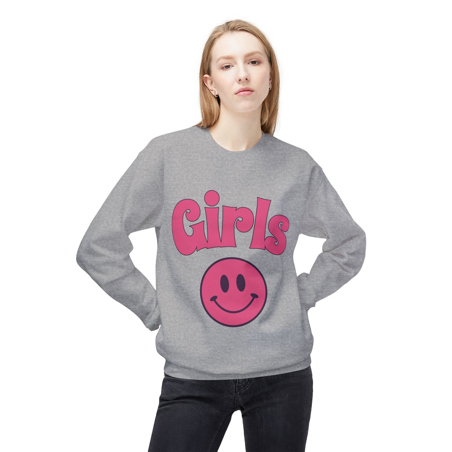 Girls Smiley Crewneck Sweatshirt – Retro Pink Logo