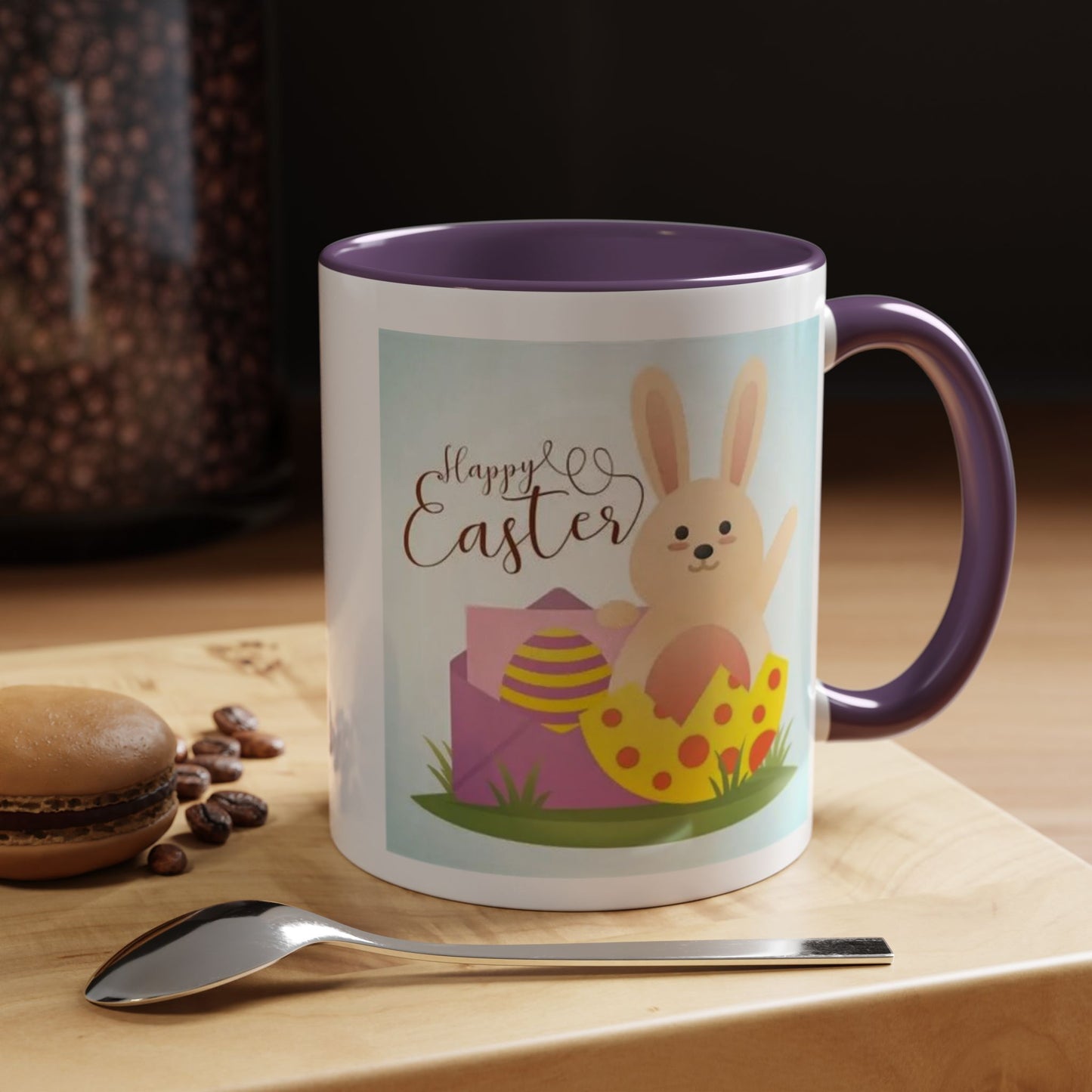 Easter Bunny Accent Coffee Mug – "Happy Easter" Spring Bunny & Egg Design (11/15oz)