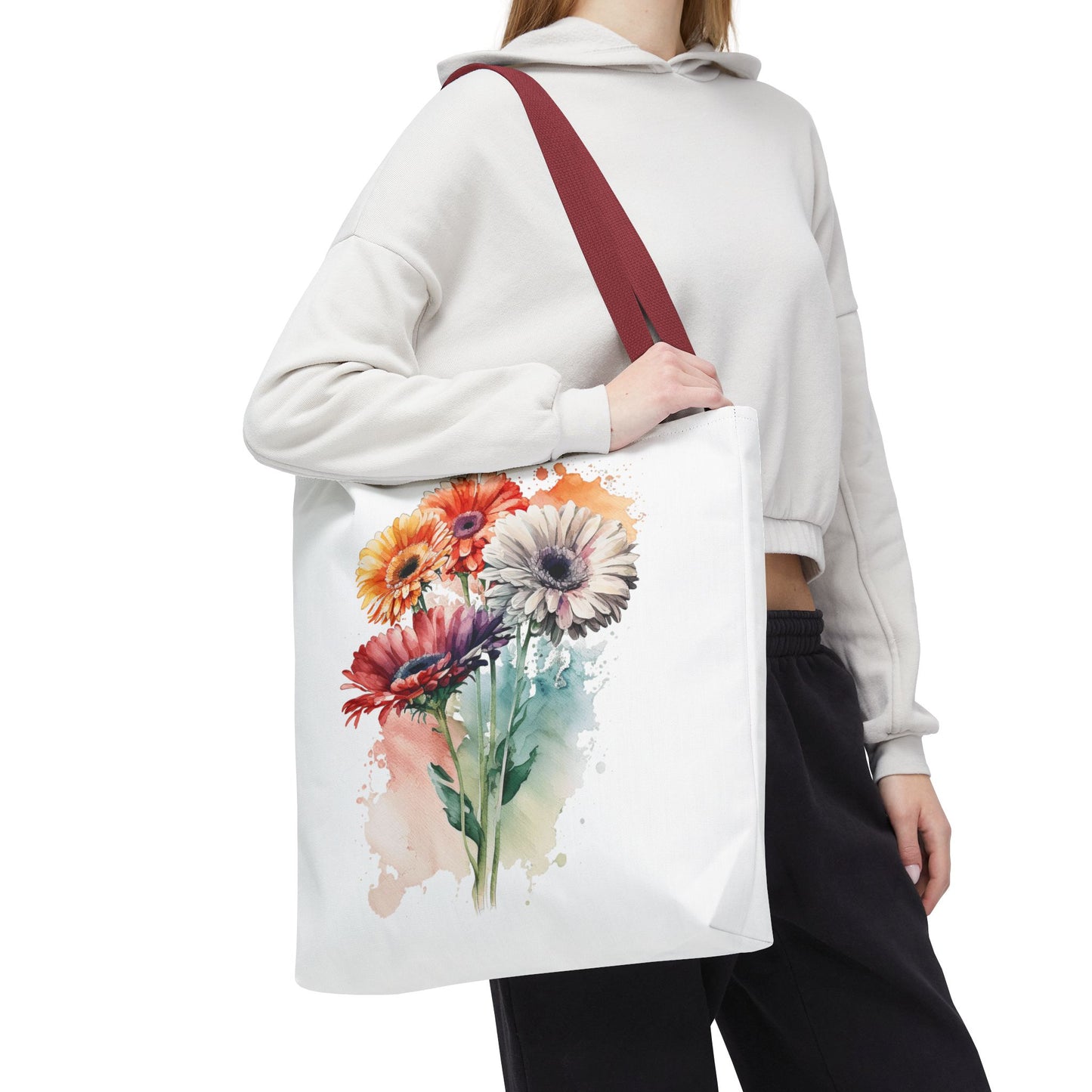 Floral Watercolor Tote Bag — Colorful Gerbera Bouquet All-Over Print