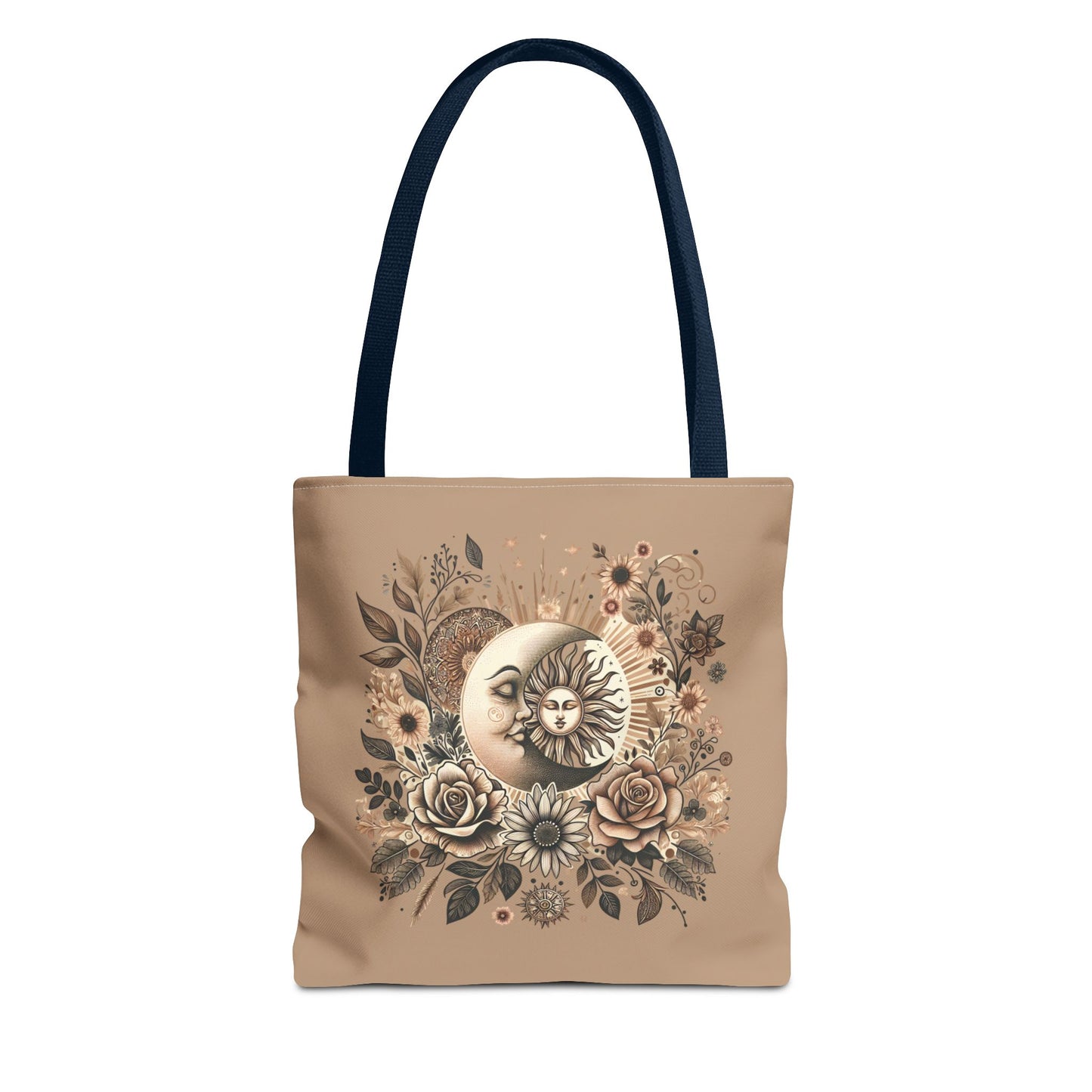 Celestial Sun & Moon Floral Tote Bag — Boho Vintage Astrology Beach Bag