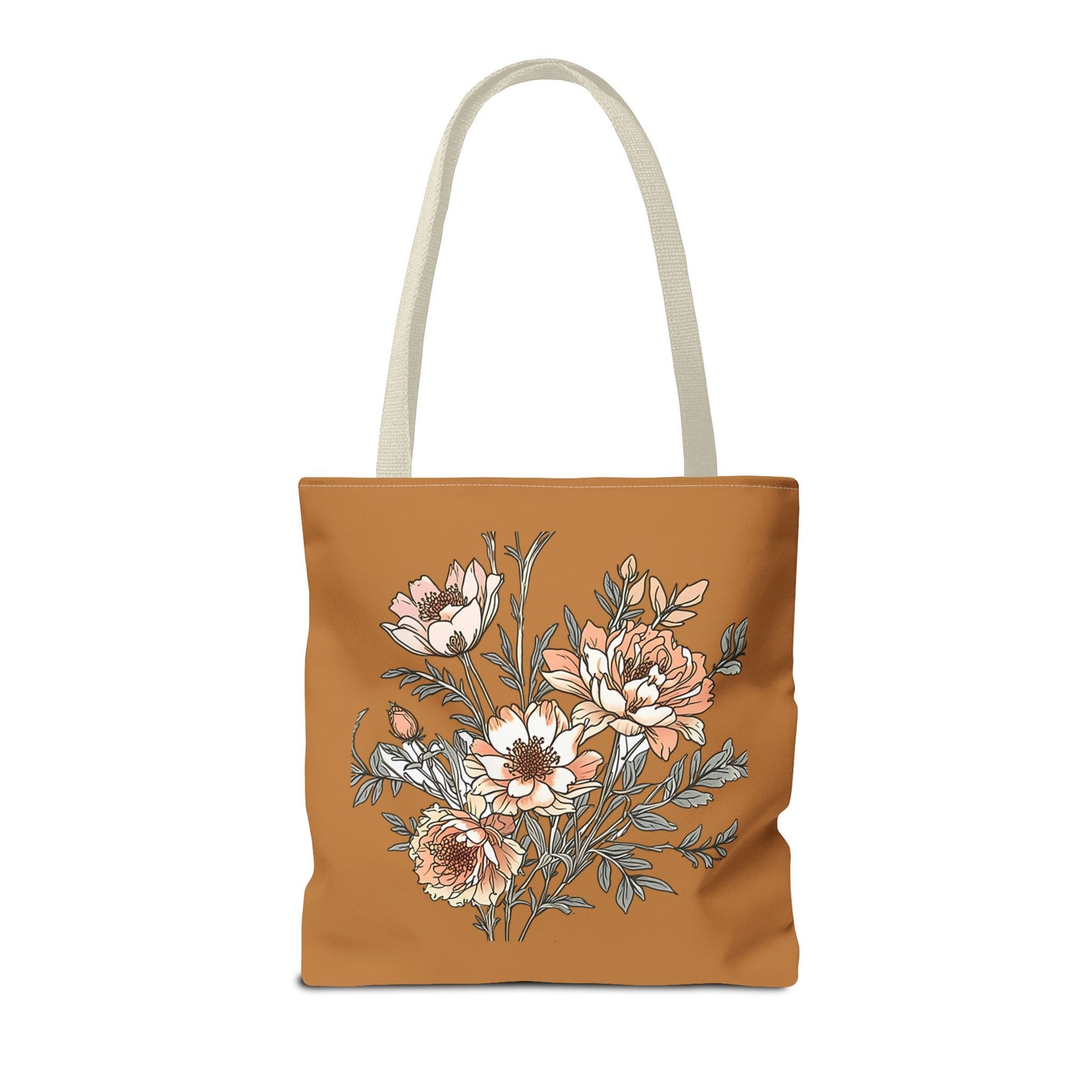 Floral Bouquet Tote Bag — Vintage Rust Floral Canvas Tote