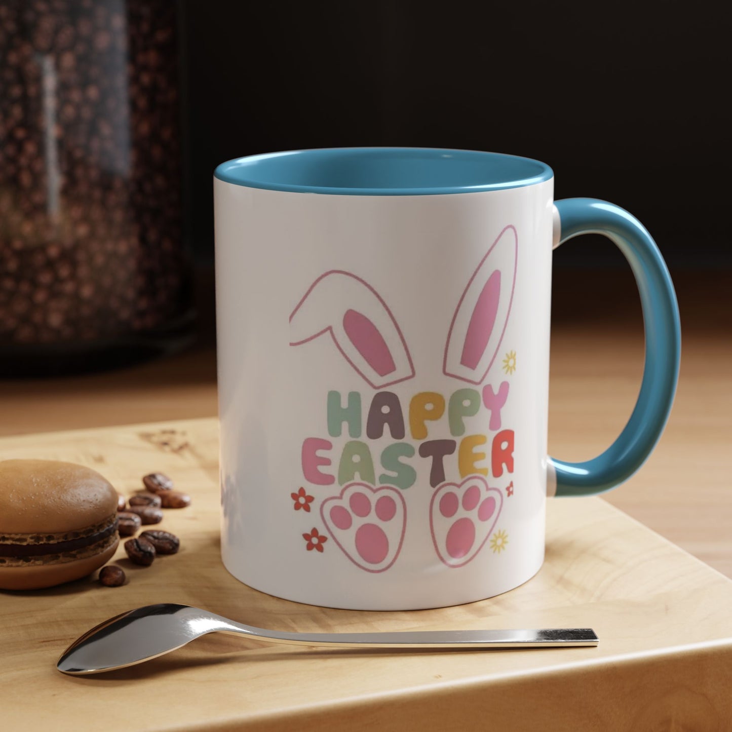 Happy Easter Bunny Accent Coffee Mug — Pink Interior 11/15oz