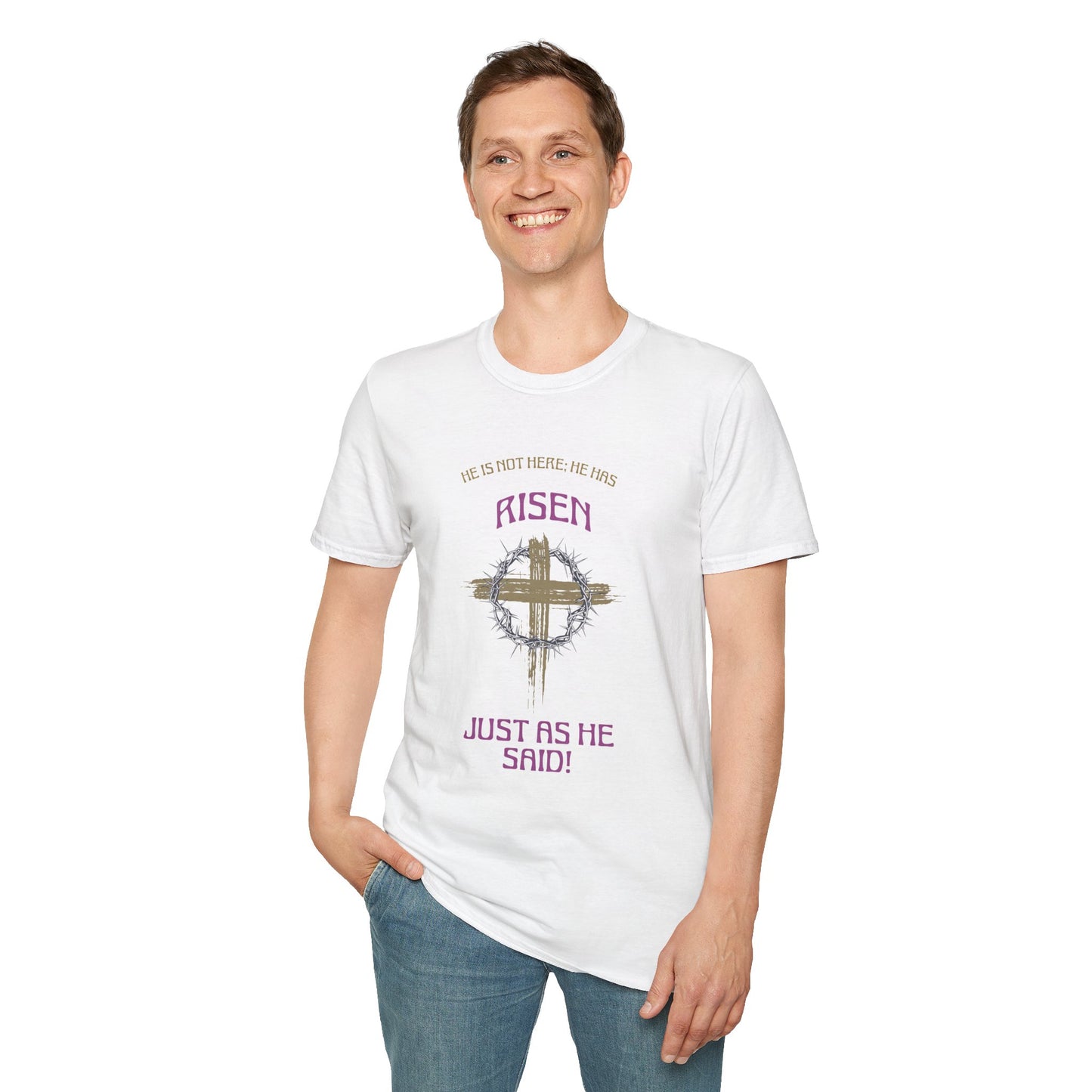 Christian Risen Cross T-Shirt — "He Is Not Here, He’s Risen" Easter Tee
