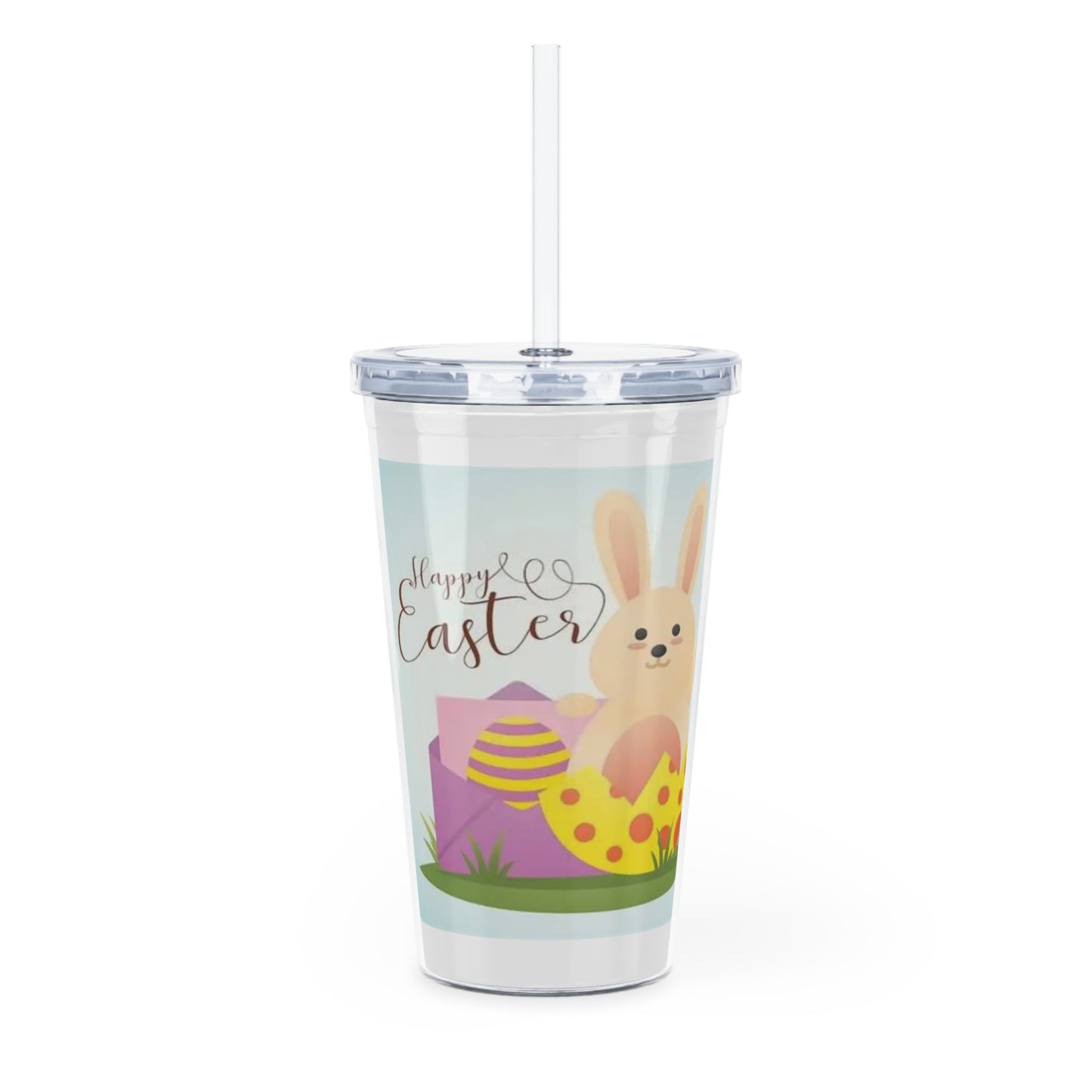 Easter Bunny Plastic Tumbler with Straw — Cute Spring Egg Design