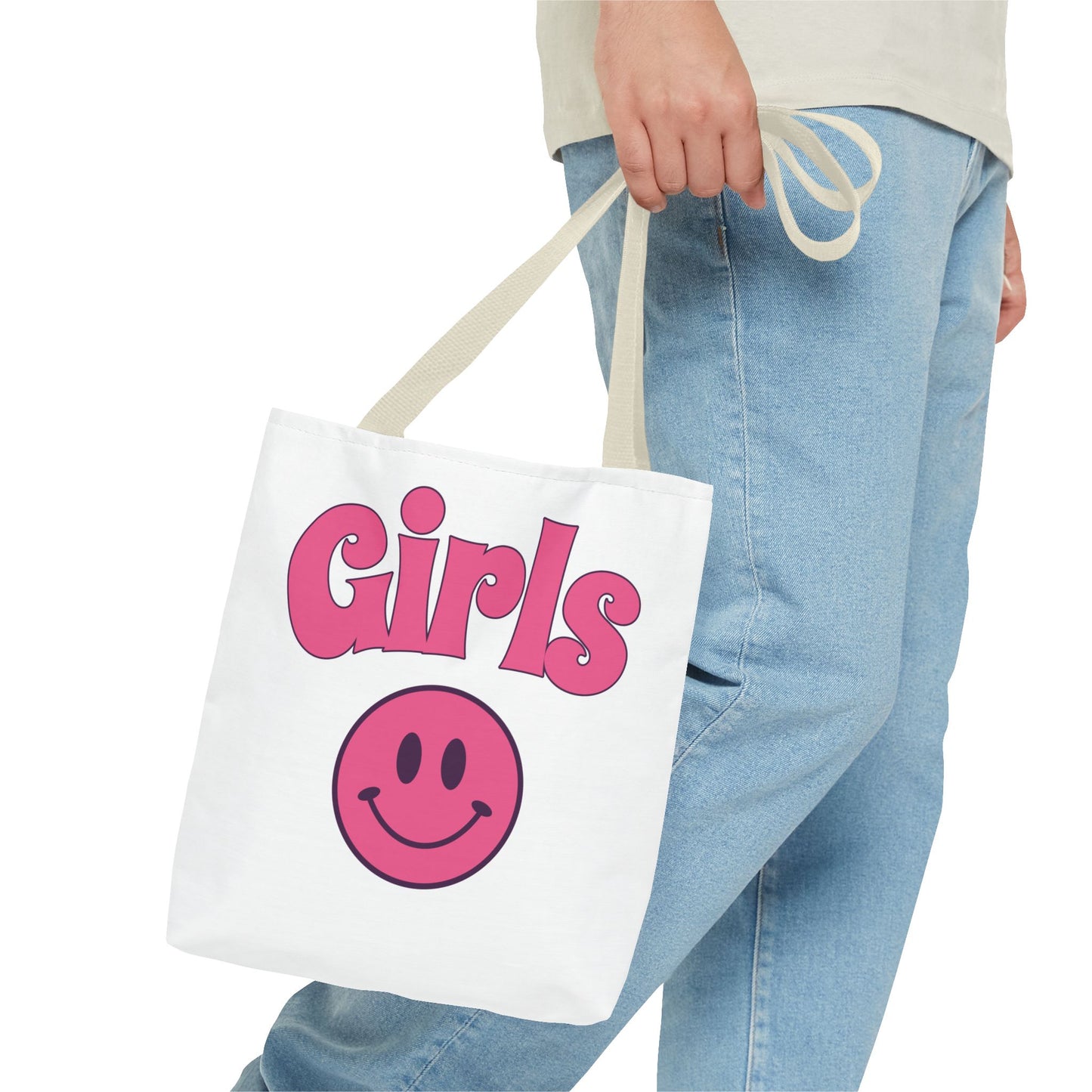Girls Pink Smile Tote Bag — Cute Retro Smiley Shopper