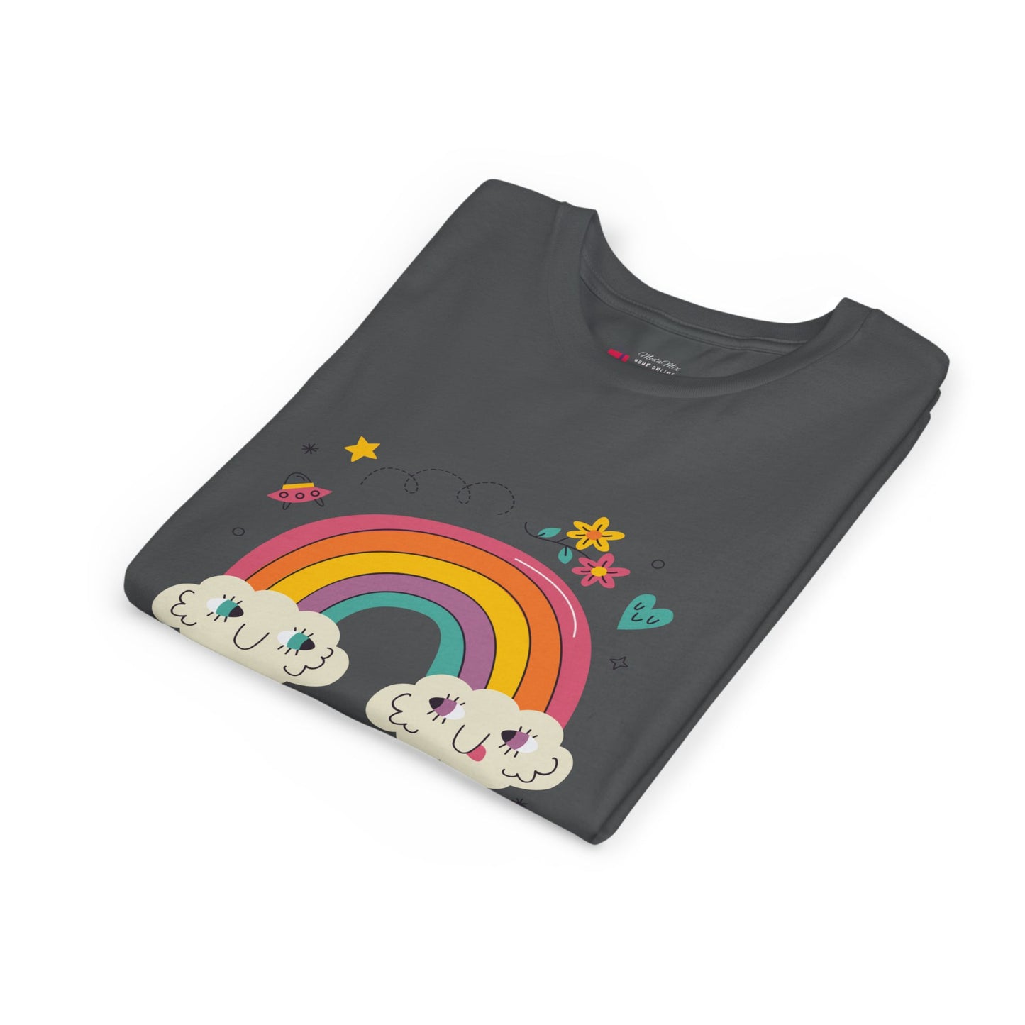 Youth Rainbow Tee — Cute Smiling Clouds & Rainbow Kids Shirt