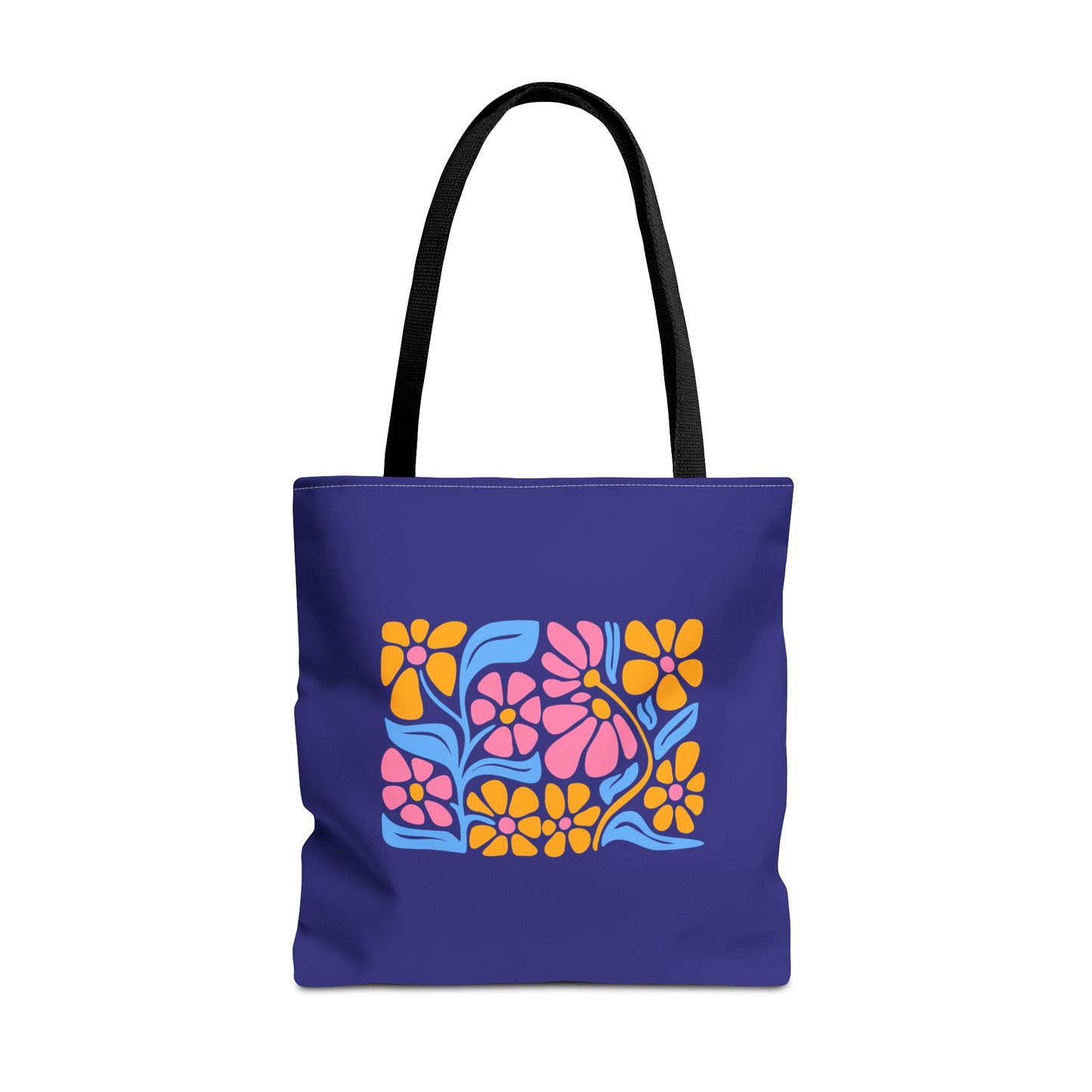 Floral Pop Tote Bag — Bright Retro Flower Pattern on Purple