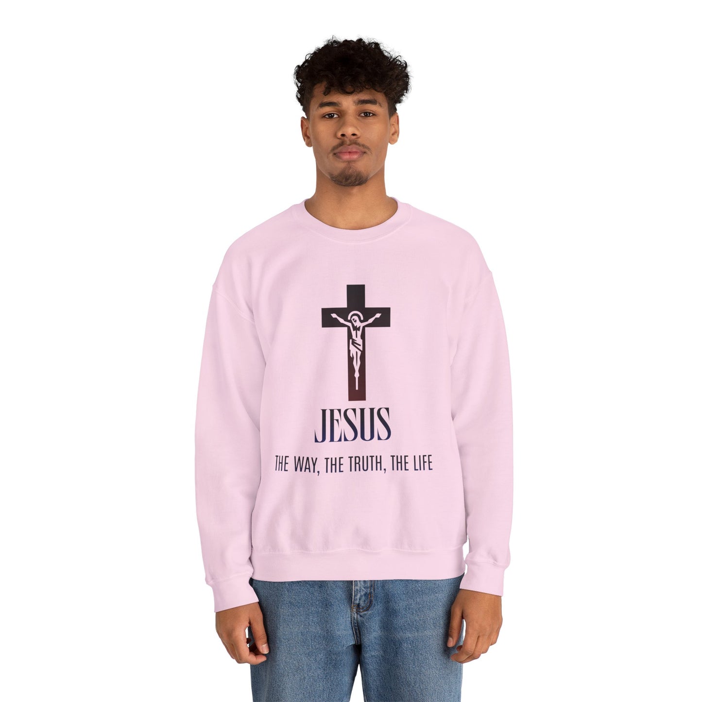 Jesus Cross Crewneck Sweatshirt — "The Way, The Truth, The Life" Christian Pullover