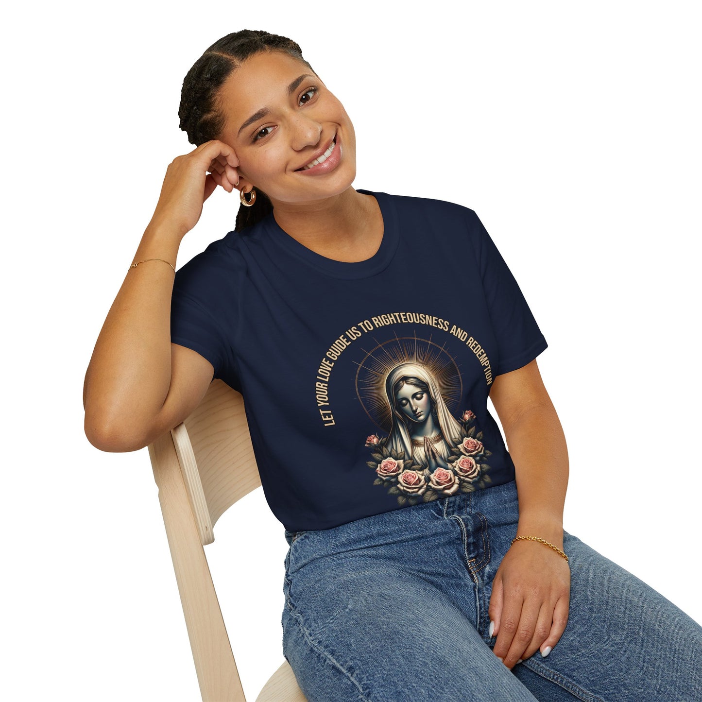 Virgin Mary Roses T-Shirt — 'Let Them Know We’re Be Kind And Gentle' Religious Tee