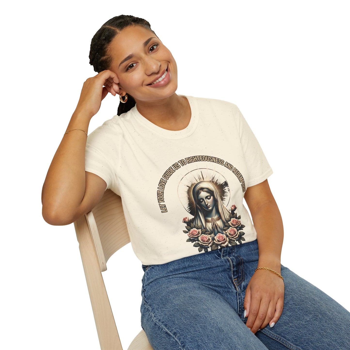 Virgin Mary Roses T-Shirt — 'Let Them Know We’re Be Kind And Gentle' Religious Tee