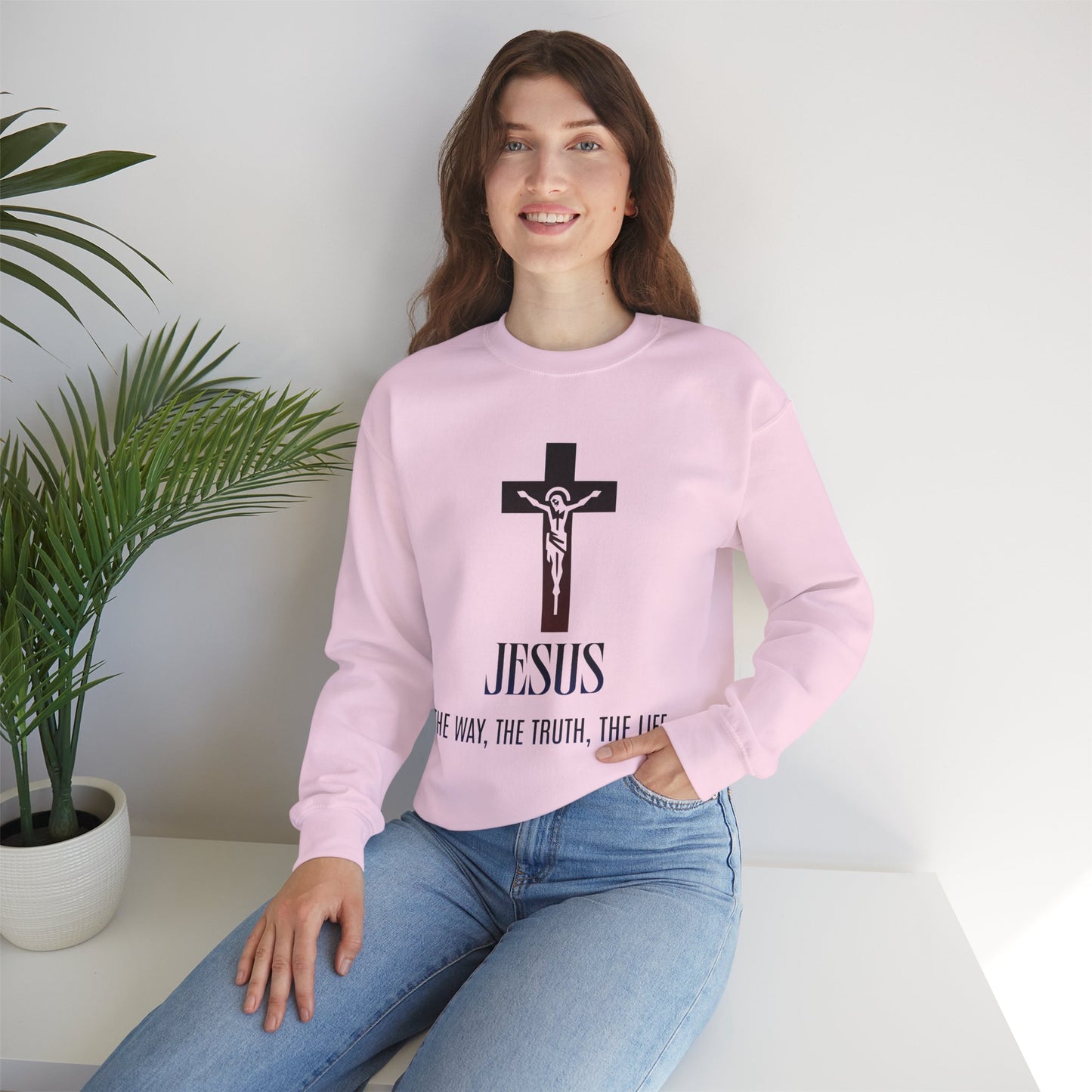 Jesus Cross Crewneck Sweatshirt — "The Way, The Truth, The Life" Christian Pullover