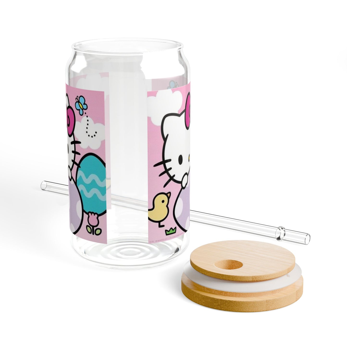 Hello Kitty Easter Sipper Glass 16oz — Cute Bunny & Egg Reusable Straw Tumbler