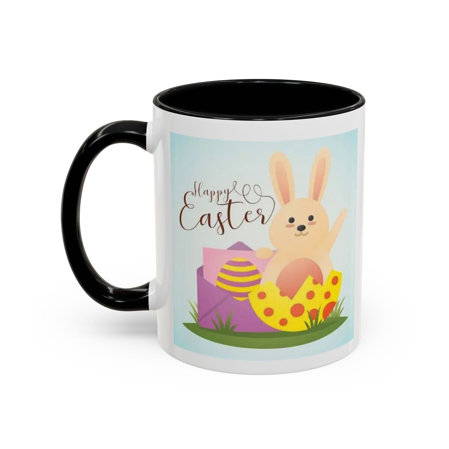 Easter Bunny Accent Coffee Mug – "Happy Easter" Spring Bunny & Egg Design (11/15oz)