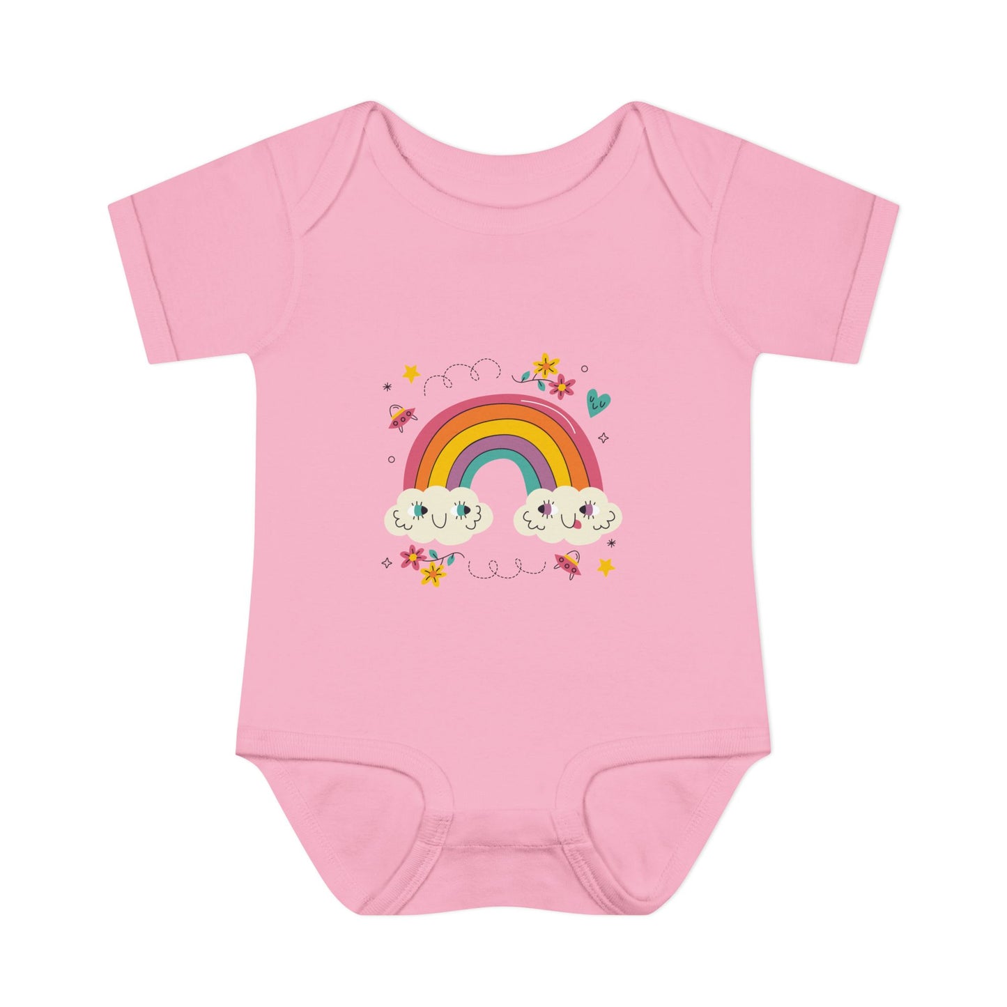 Baby Bodysuit — Cute Rainbow with Smiling Clouds Infant Onesie