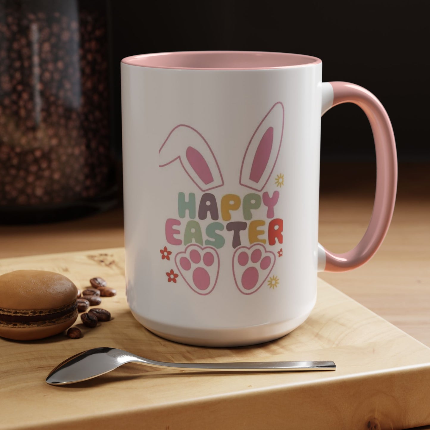 Happy Easter Bunny Accent Coffee Mug — Pink Interior 11/15oz