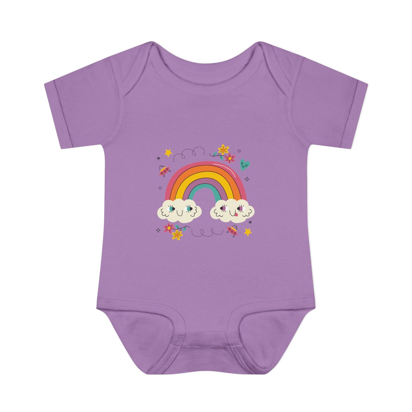 Baby Bodysuit — Cute Rainbow with Smiling Clouds Infant Onesie