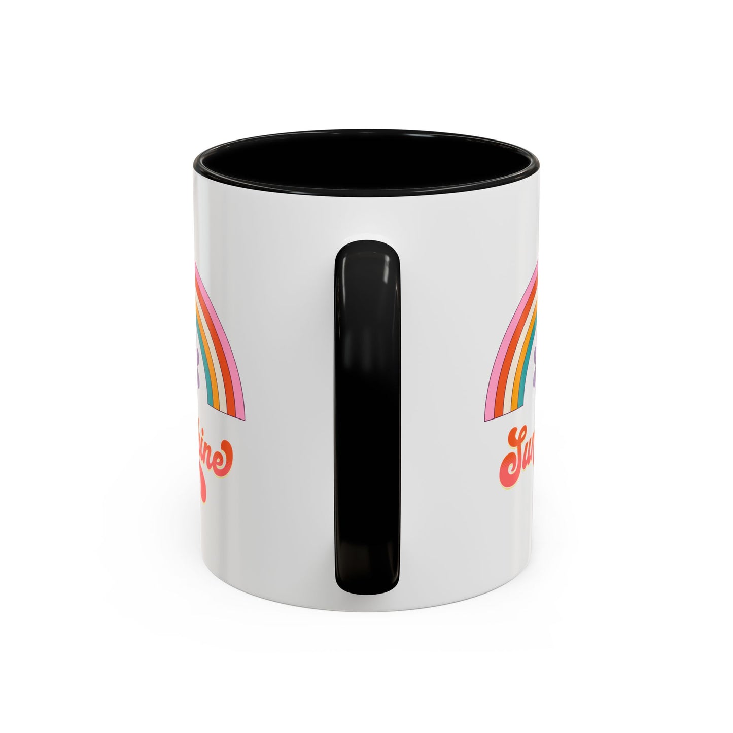 Sunshine Rainbow Accent Coffee Mug — Retro Flower 70s Vibe