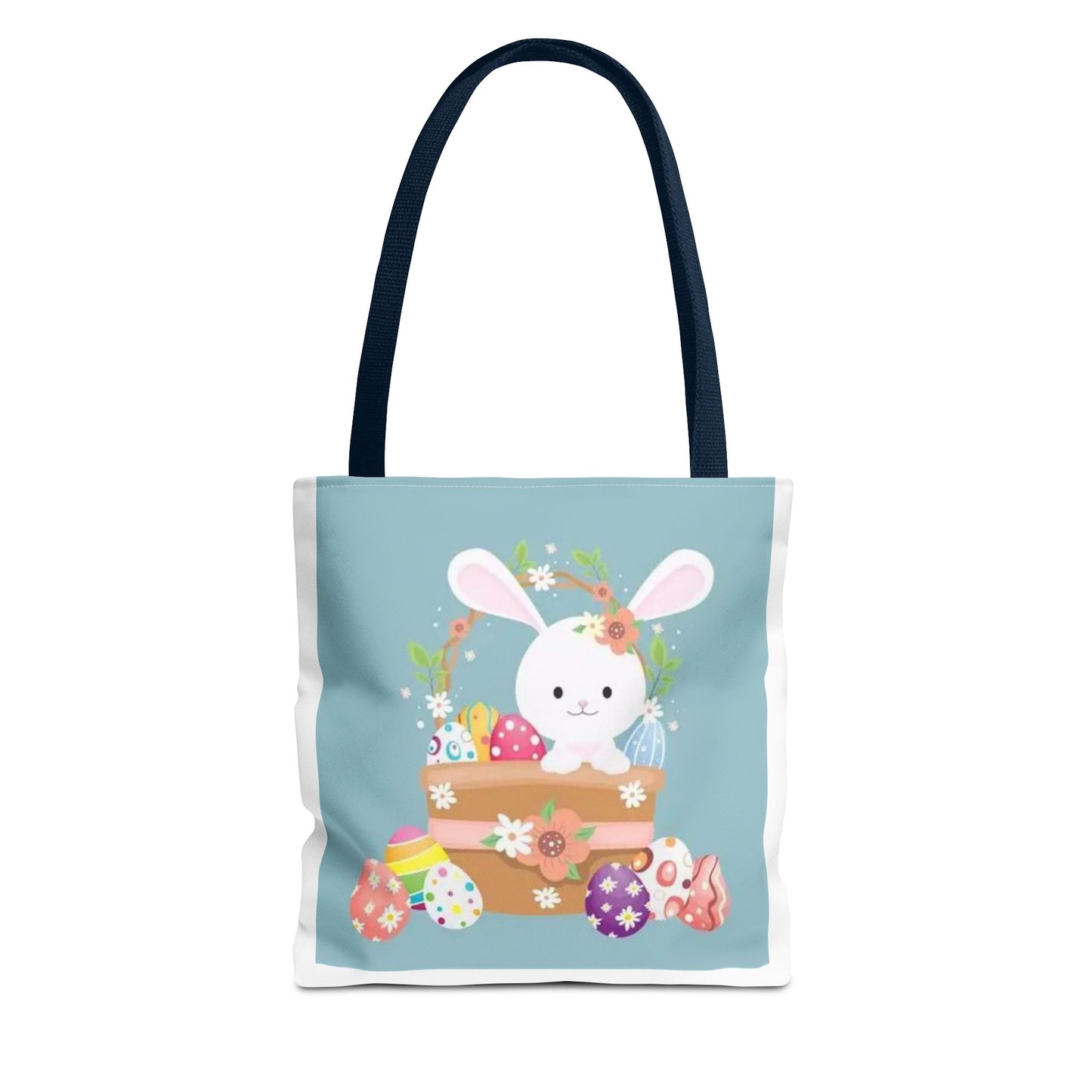 Easter Bunny Tote Bag — Cute Floral Bunny with Painted Eggs All-Over Print