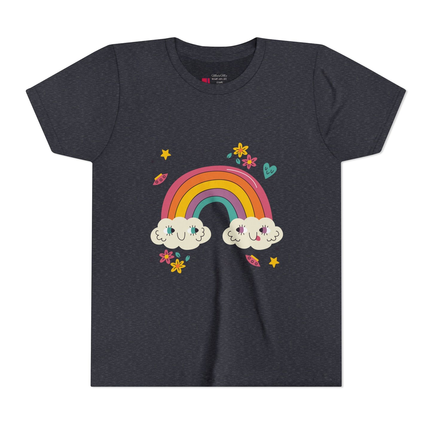 Youth Rainbow Tee — Cute Smiling Clouds & Rainbow Kids Shirt