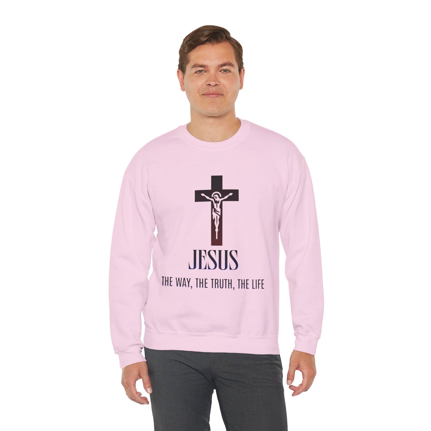 Jesus Cross Crewneck Sweatshirt — "The Way, The Truth, The Life" Christian Pullover