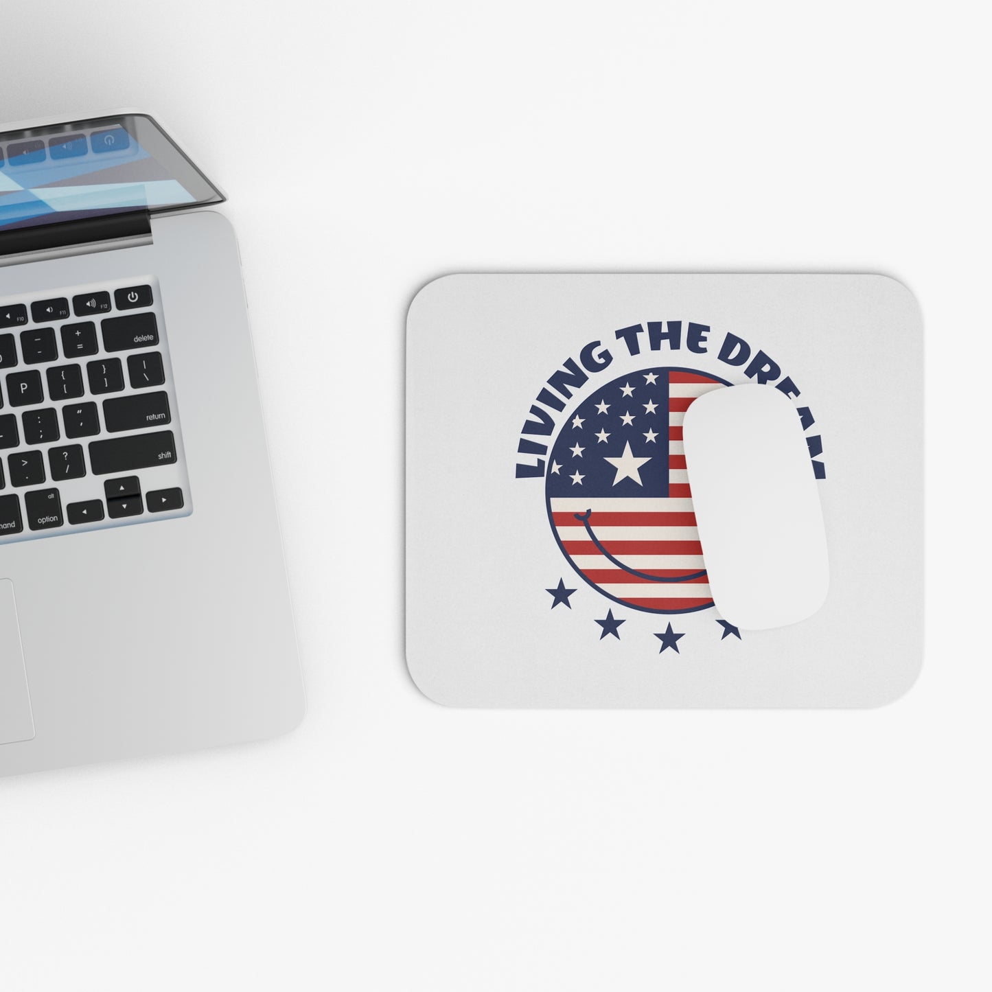 Living the Dream American Flag Smiley Mouse Pad