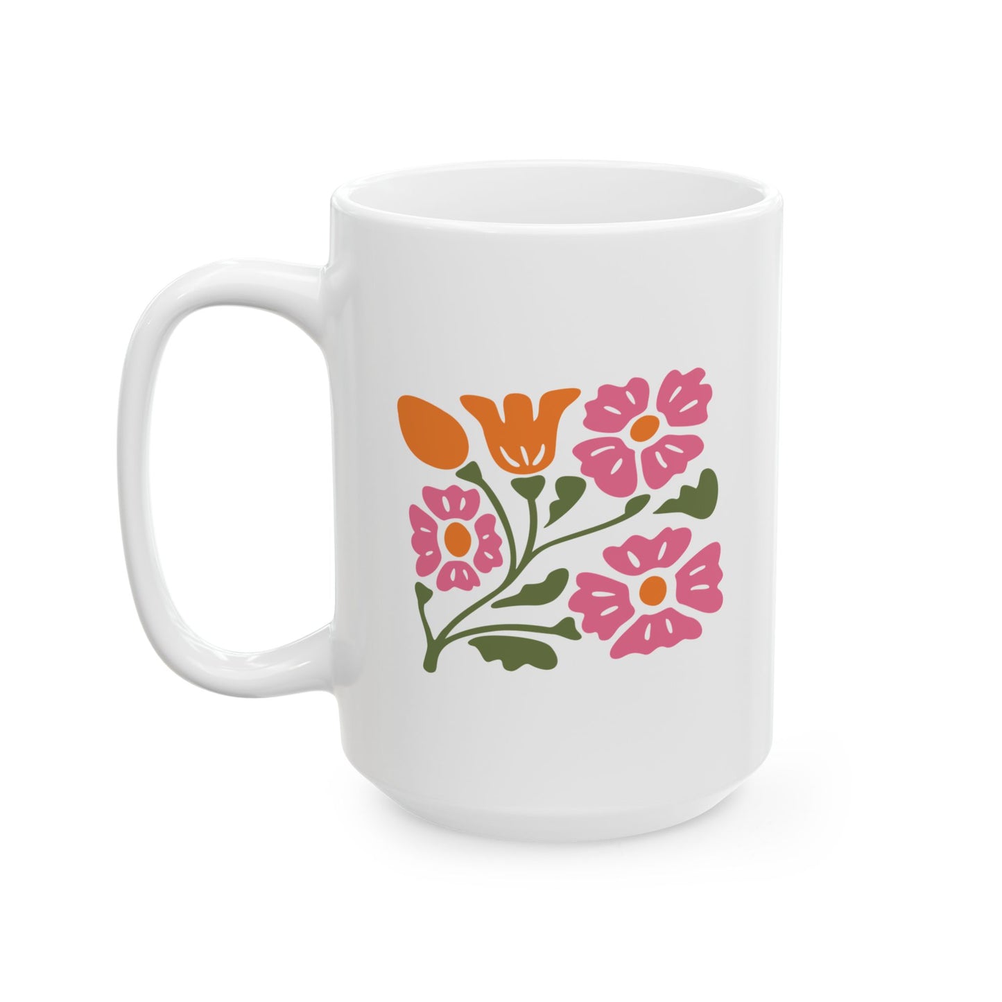 Floral Bouquet Ceramic Mug (11oz & 15oz) — Colorful Spring Flowers Coffee Cup