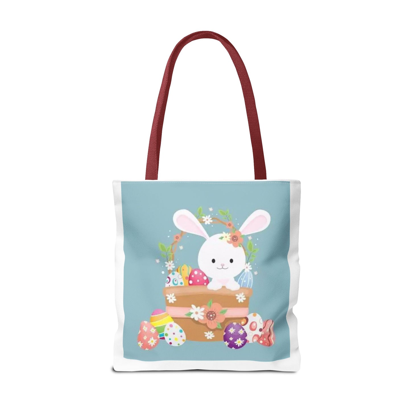 Easter Bunny Tote Bag — Cute Floral Bunny with Painted Eggs All-Over Print