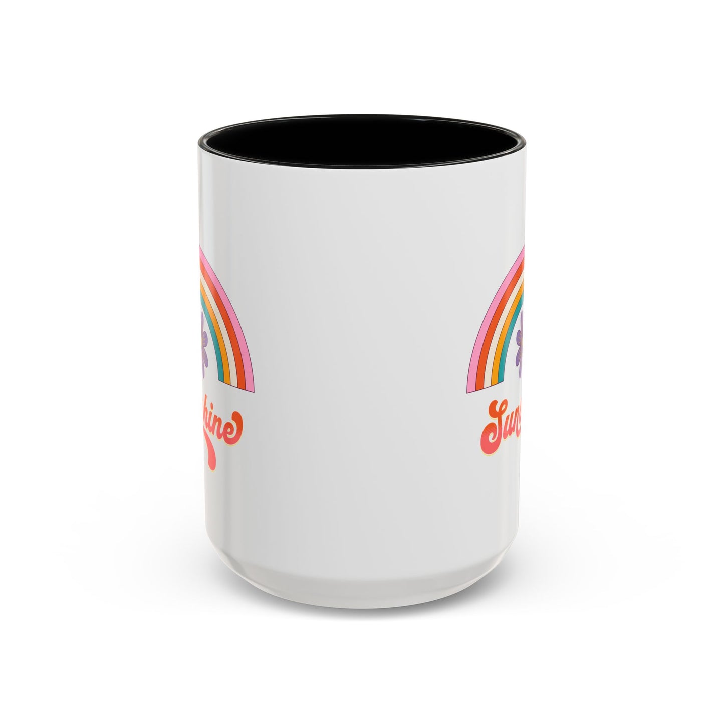 Sunshine Rainbow Accent Coffee Mug — Retro Flower 70s Vibe