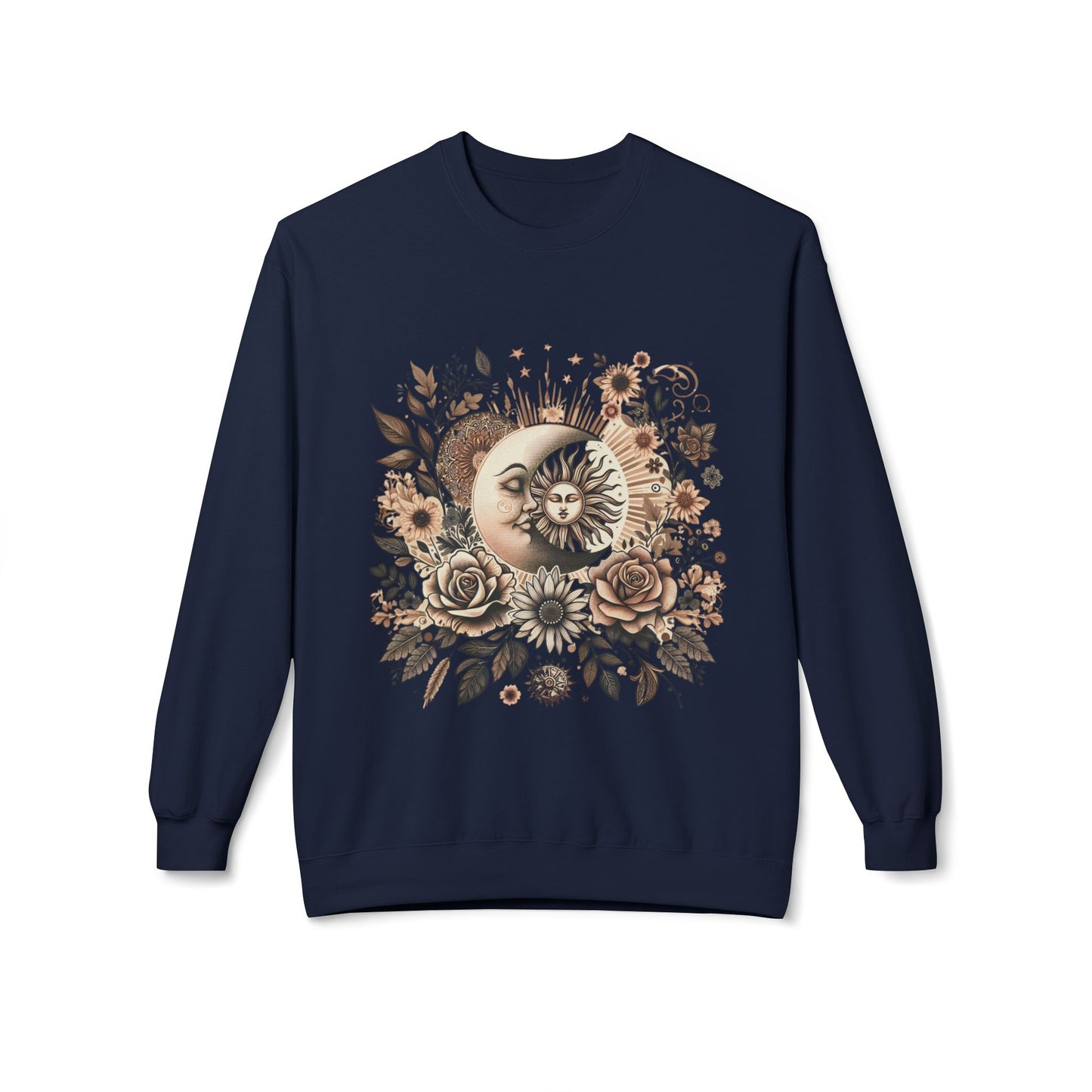Celestial Sun & Moon Floral Crewneck Sweatshirt